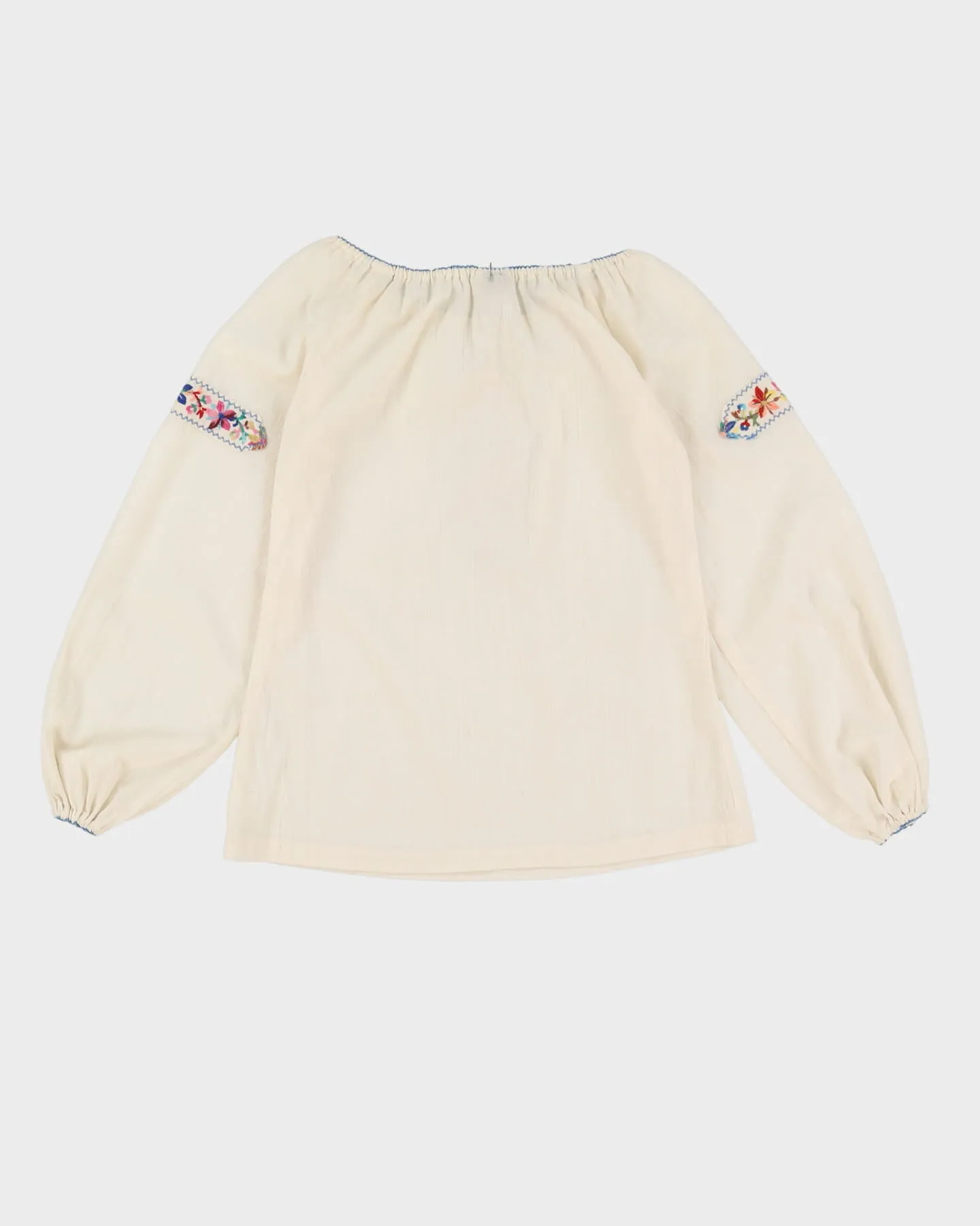 00s Cream Embroidered Cotton Blouse - S