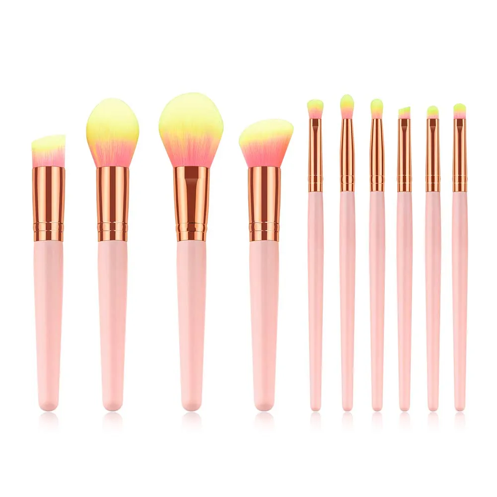 10 pcs Makeup Brush Set Professional Loose Powder Blush Eyeshadow Cosmetic Brush Beauty Tool Kit(Pink Gold)