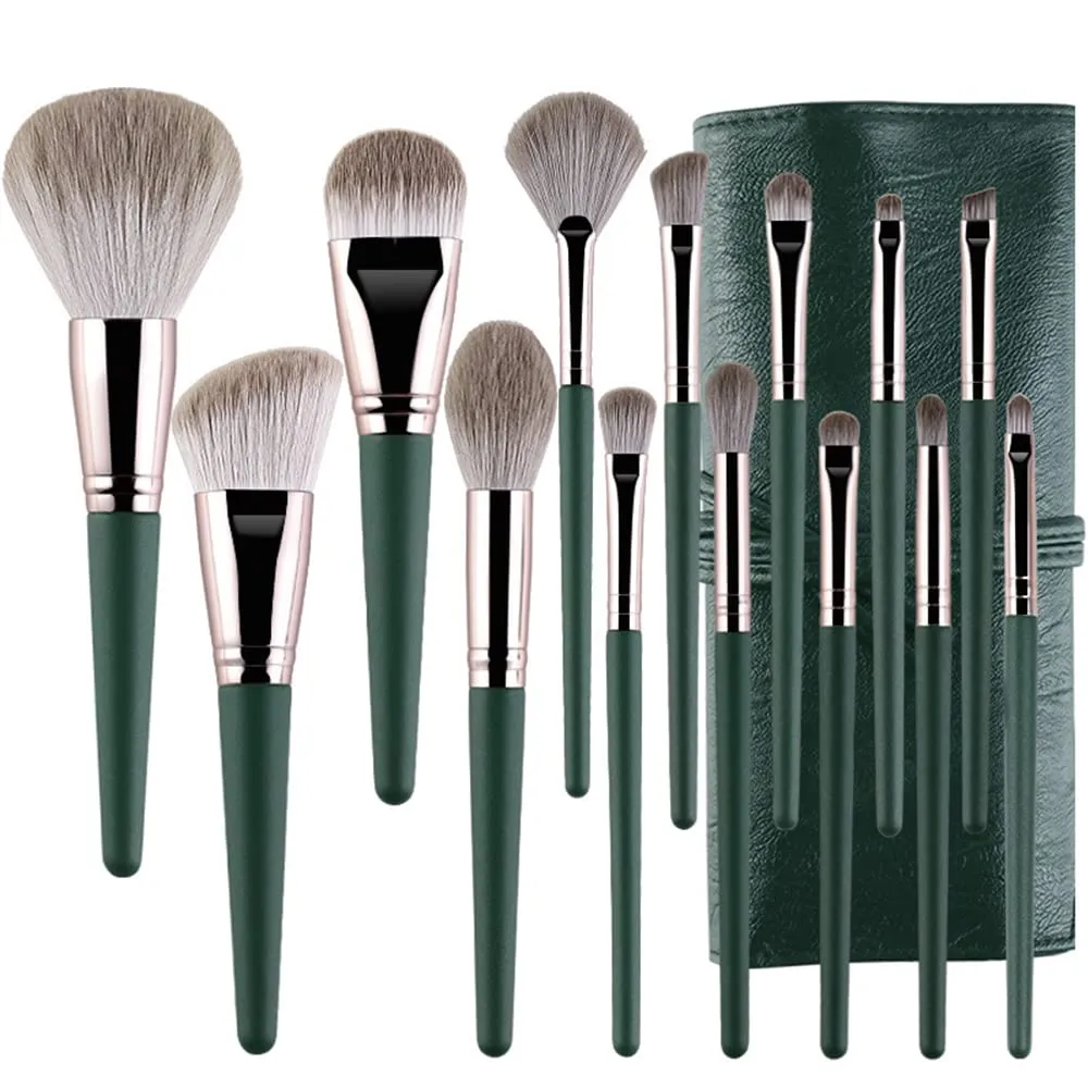 14 Makeup Brush Sets Green Soft Hair Makeup Tools Loose Powder Brush Foundation Brush Blush Brush Beauty Tools Professional Makeup Tools Premium Synthetic Professional Eye Brushes Kit (14 sets of brushes   brush pack)