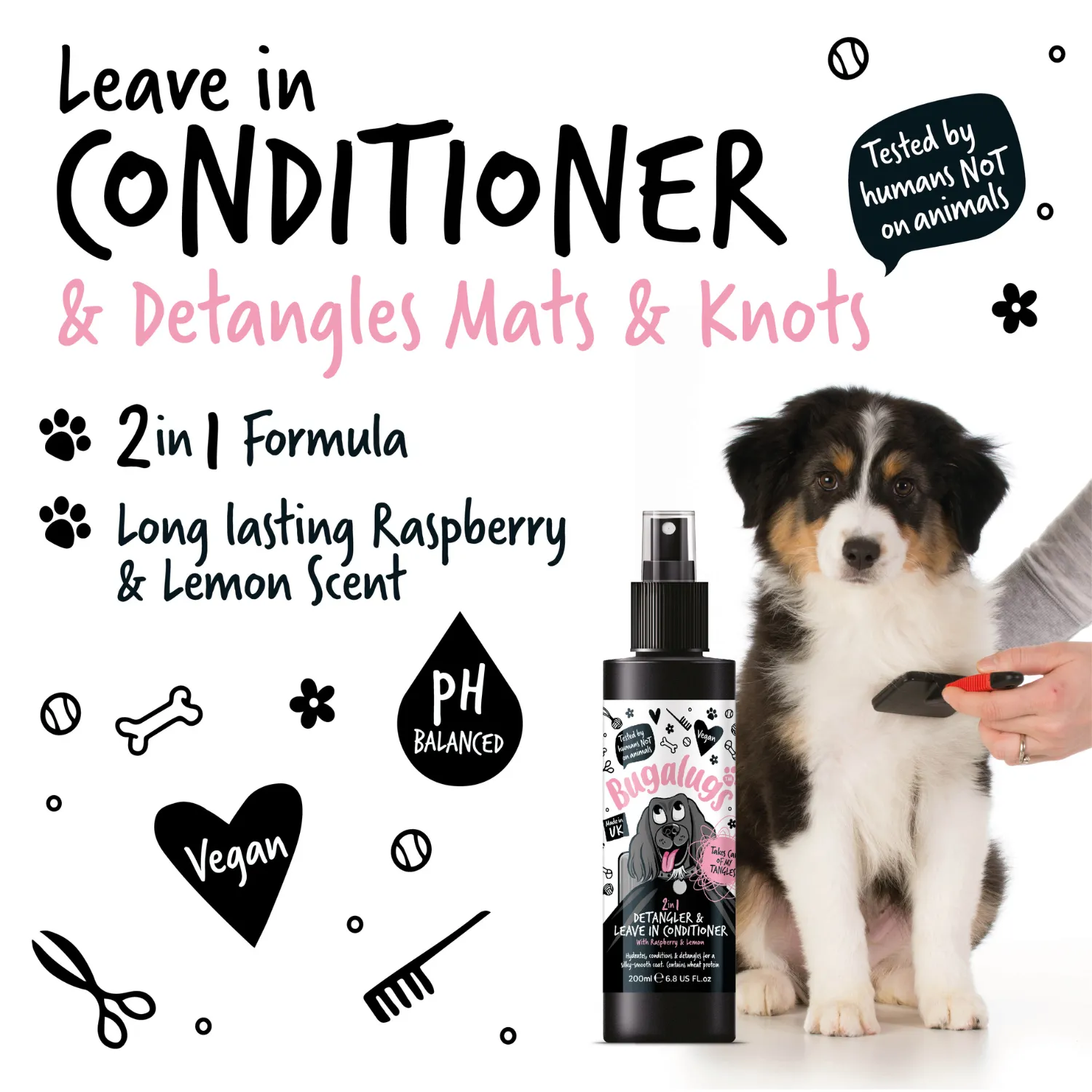 2 in 1 Detangler & Leave in Conditioner with Raspberry & Lemon for Dogs