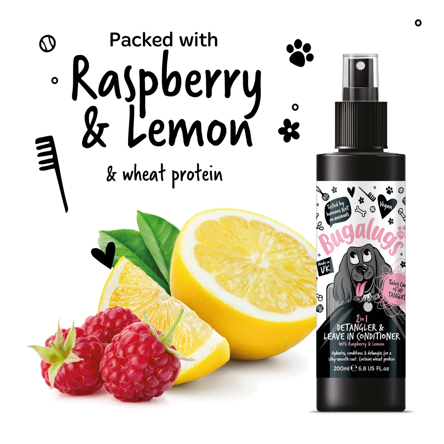 2 in 1 Detangler & Leave in Conditioner with Raspberry & Lemon for Dogs