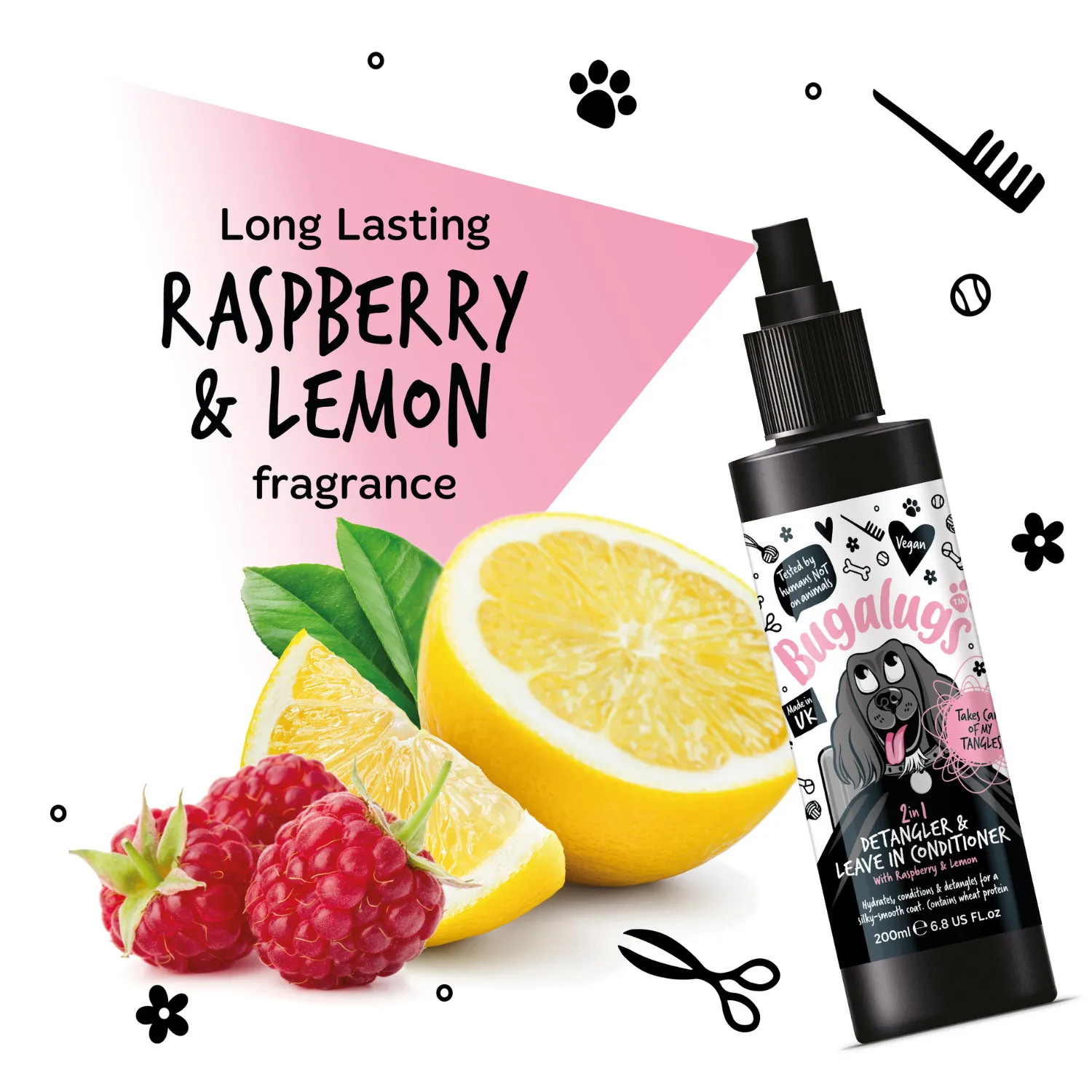 2 in 1 Detangler & Leave in Conditioner with Raspberry & Lemon for Dogs
