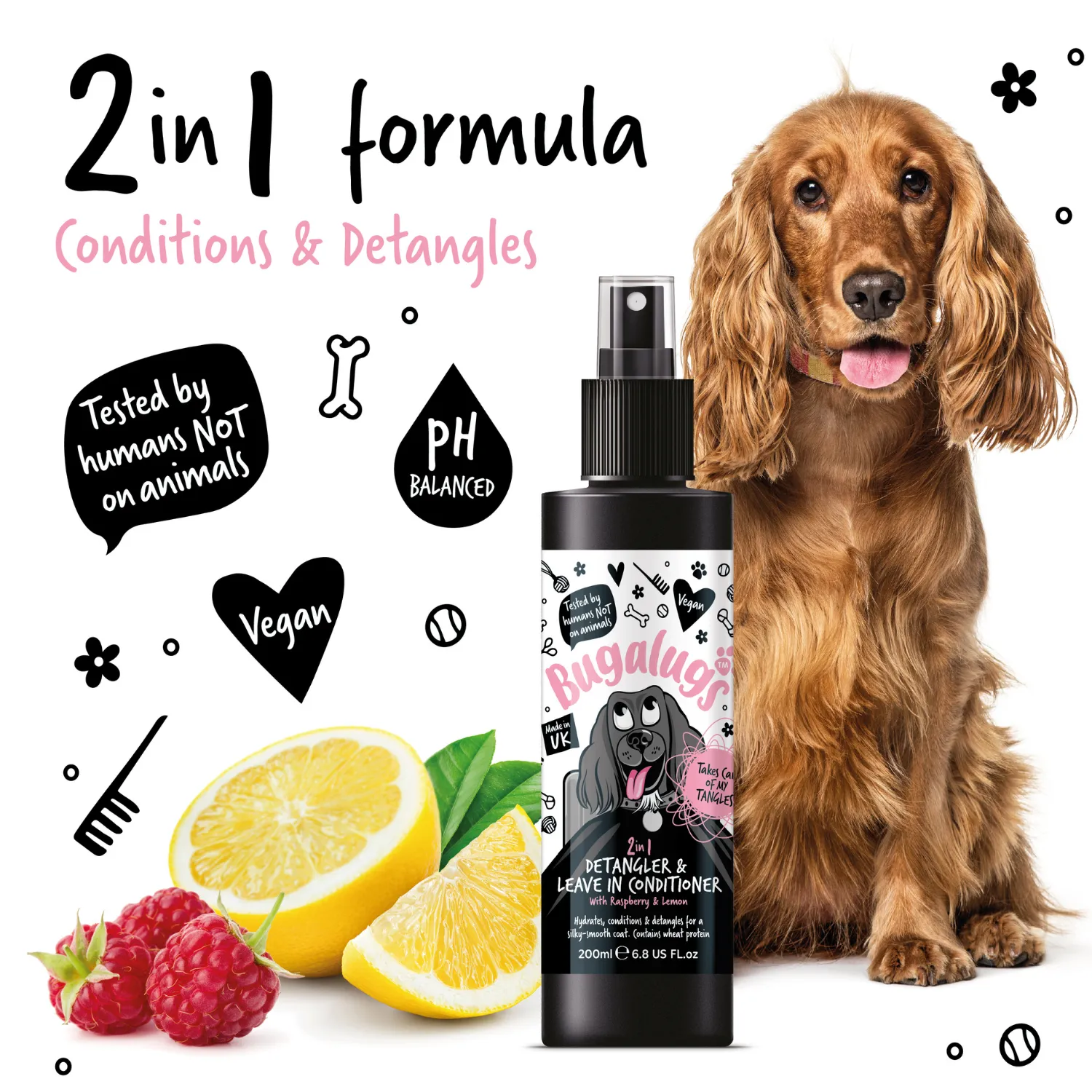 2 in 1 Detangler & Leave in Conditioner with Raspberry & Lemon for Dogs