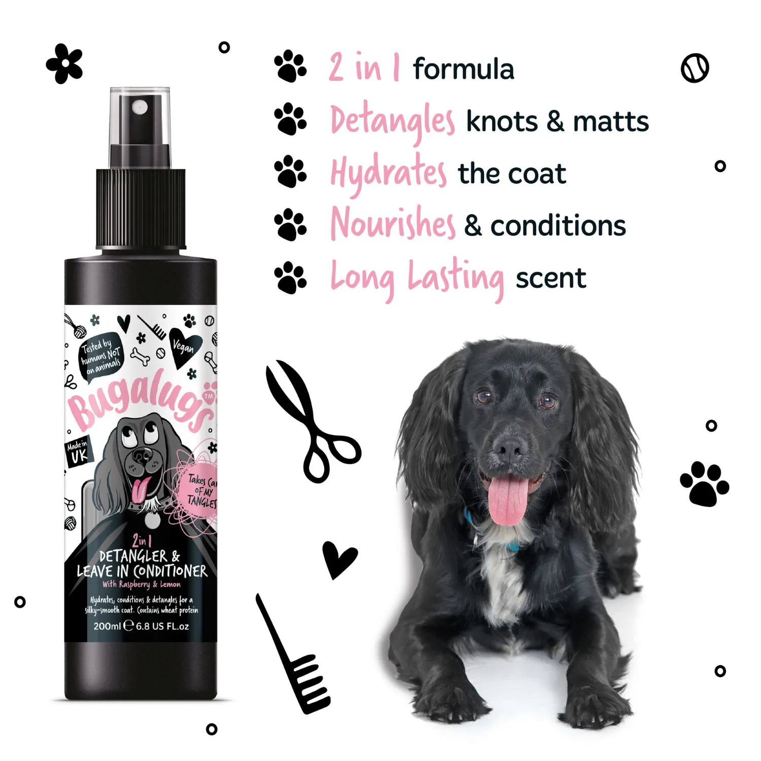 2 in 1 Detangler & Leave in Conditioner with Raspberry & Lemon for Dogs
