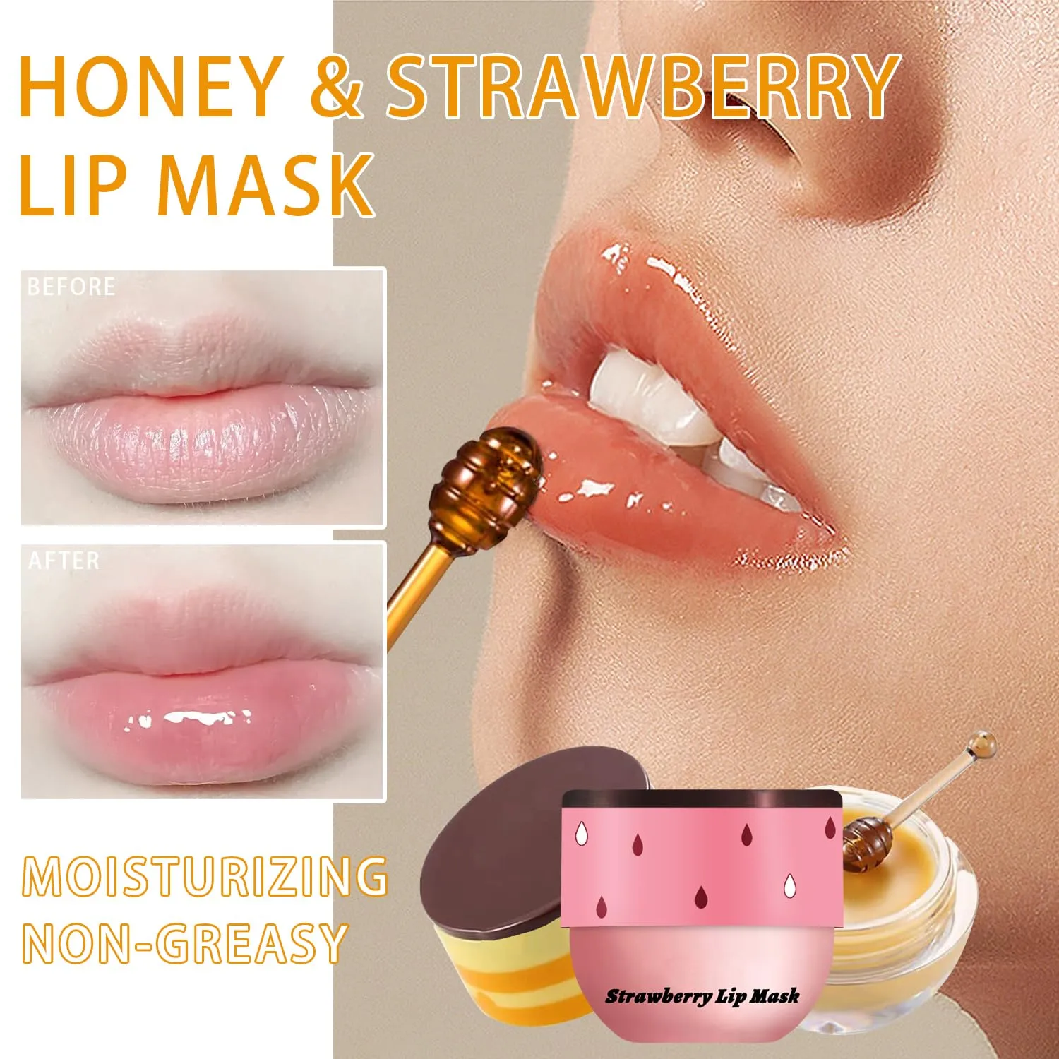 2 Pcs Bee Lip Balm Honey Pot, Lip Mask Overnight Honey Lip Balm Lip Exfoliate with Stick, Moisturizing Sleeping Lip Mask Day & Night Lip Care - Hydrate Repair Prevent Dry Cracked Scrub (2 Honey)