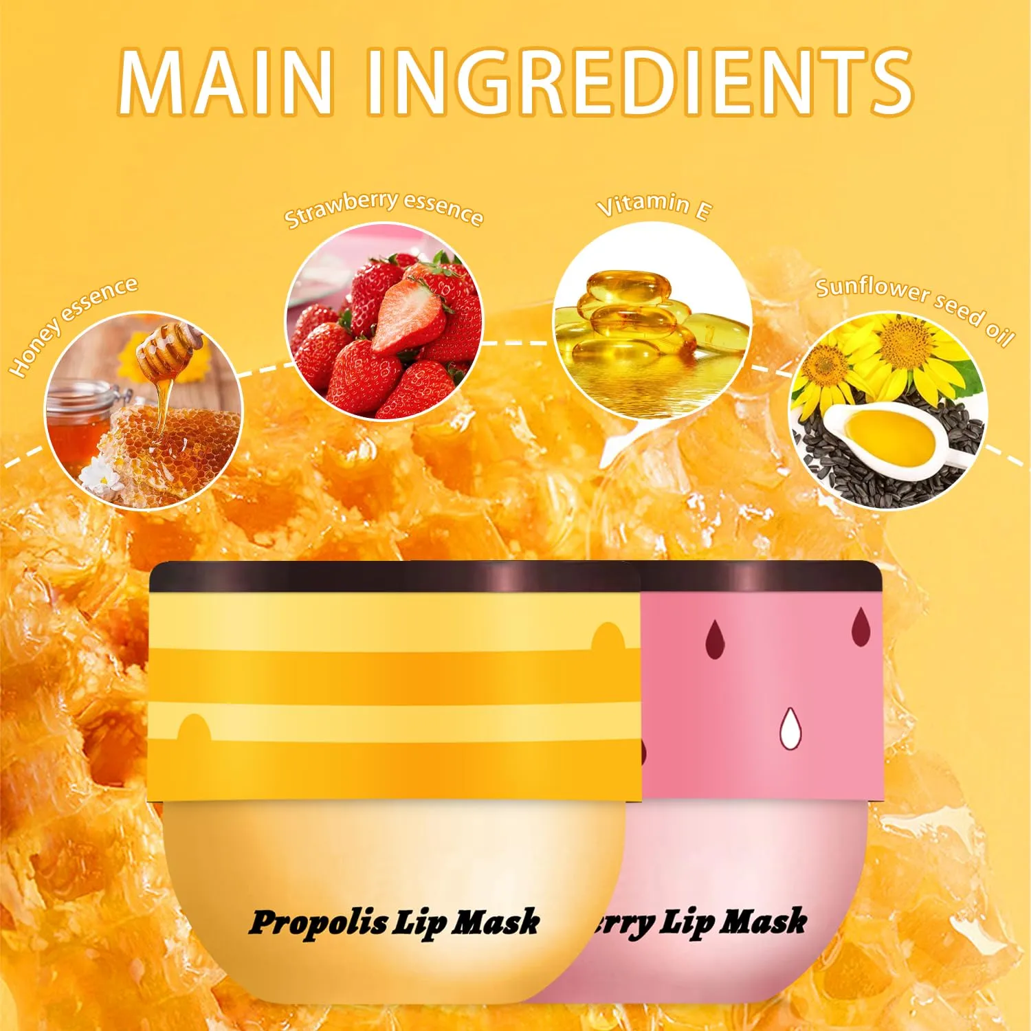 2 Pcs Bee Lip Balm Honey Pot, Lip Mask Overnight Honey Lip Balm Lip Exfoliate with Stick, Moisturizing Sleeping Lip Mask Day & Night Lip Care - Hydrate Repair Prevent Dry Cracked Scrub (2 Honey)