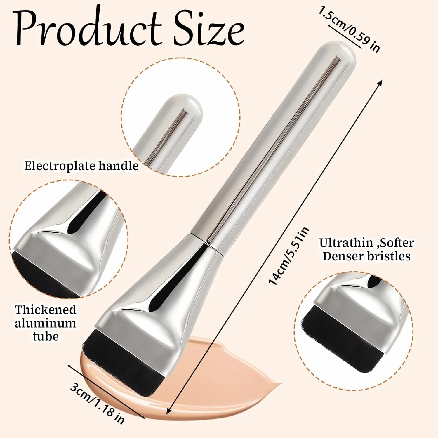 2 PCS Flat Foundation Brush Thin Liquid Blending Premium Kabuki Brush Spatula Professional Facial Mask Makeup Brushes Tool for Applicator Face Cream Powder Concealer Blush Contour Beauty