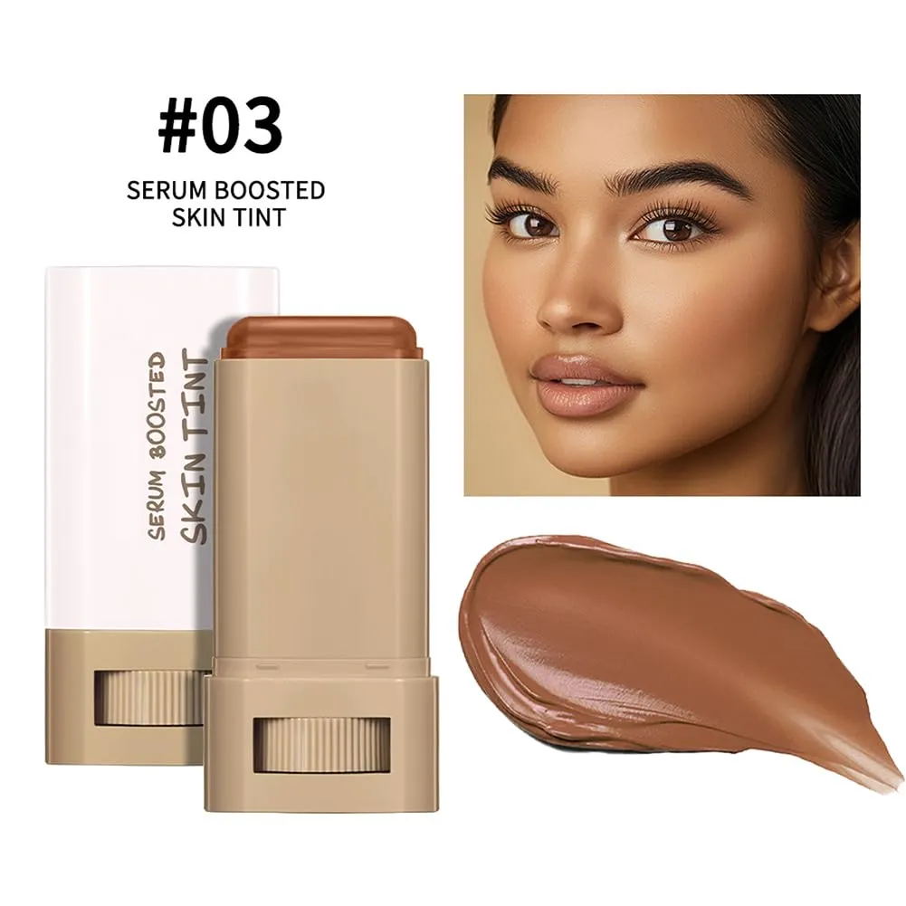 2PCS 3-in-1combining Foundation Stick Beauty Balm Serum Boosted Skin Tint,Solid Tinted Moisturizing Serum Contour Foundation Face for Women,Natural Finish Makeup,Buildable Medium-to-Full Coverage(#03)