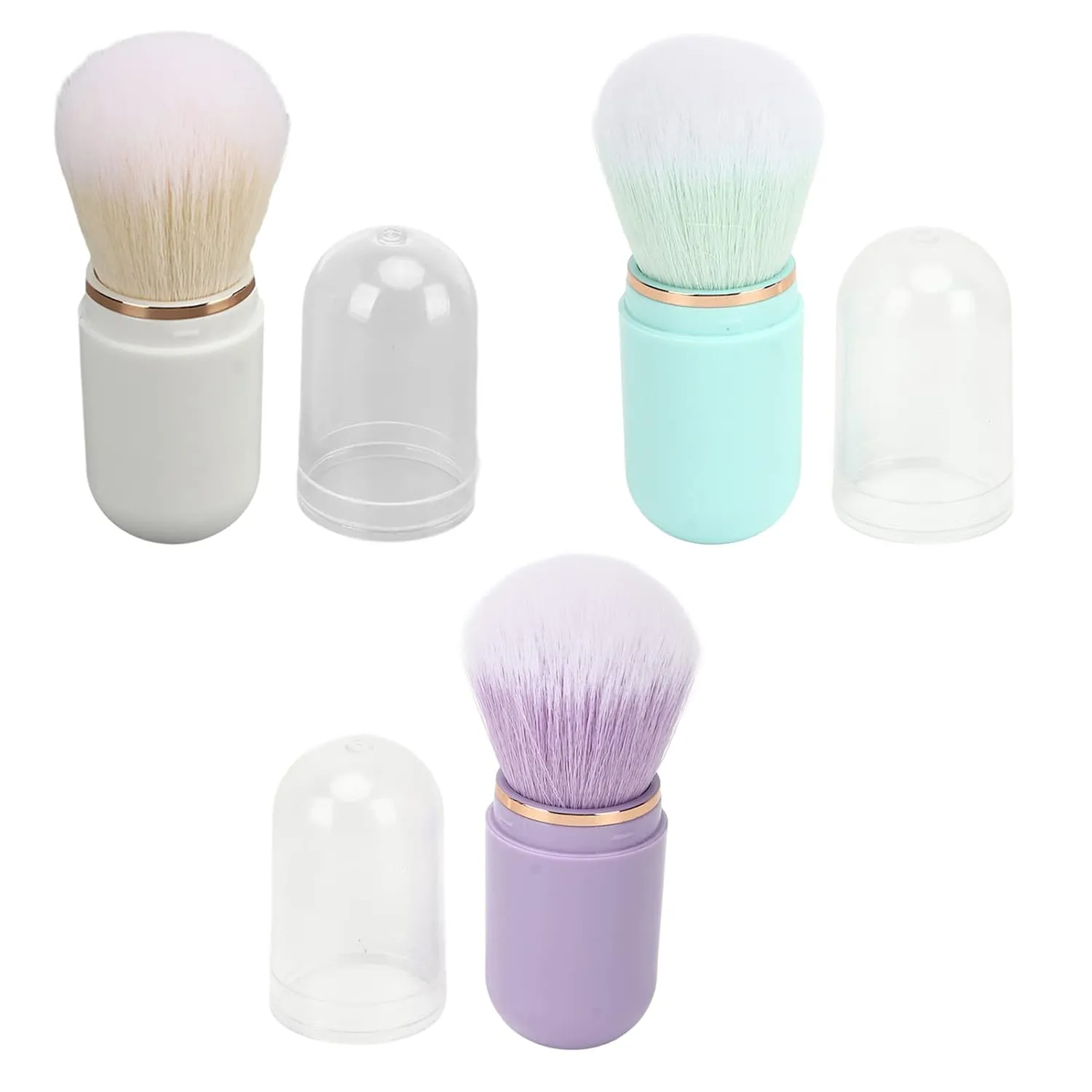 3pcs Nail Dust Cleansing Brush, Nail Art Dust Powder Remover Brush, Durable Fluffy Brush for Nail Dust, Soft Hair Comfortable Grip Loose Powder Brush with Cover, White Purple Green