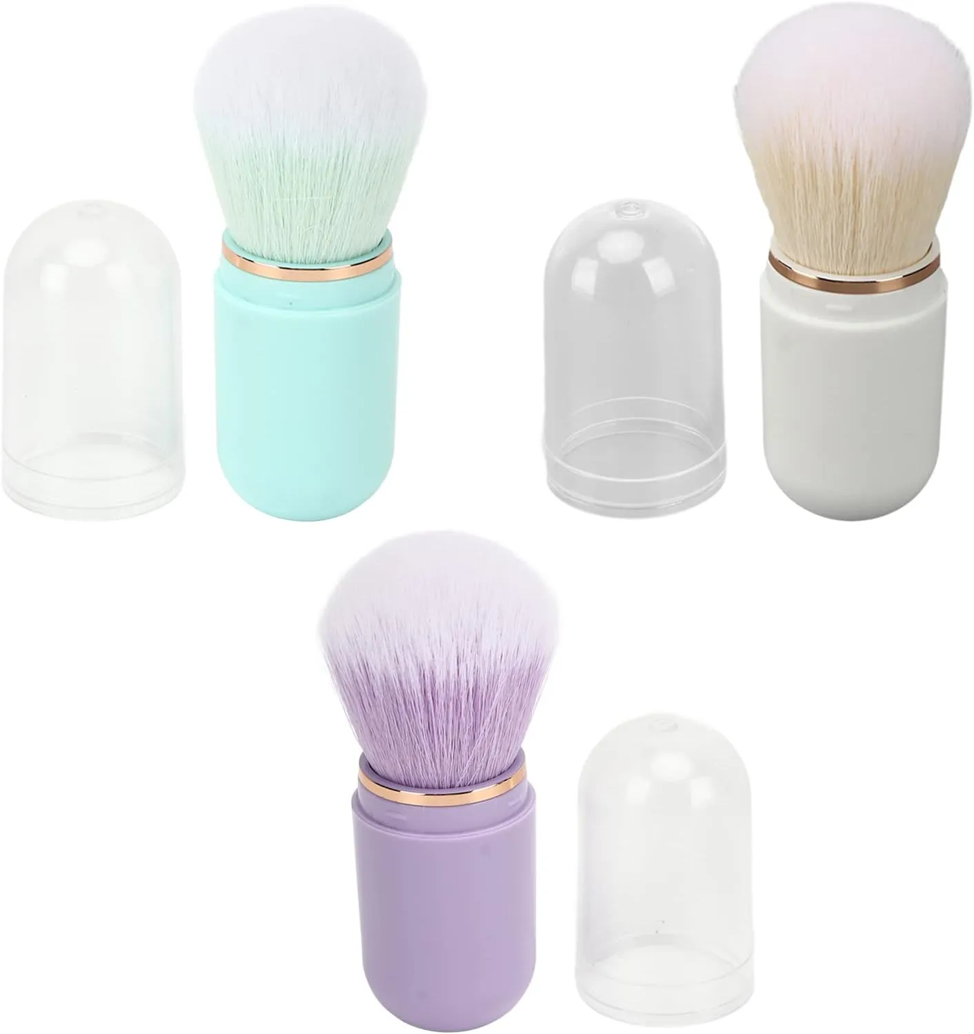 3pcs Nail Dust Cleansing Brush Soft Hair Comfortable Grip Loose Powder Brush with Cover White Purple Green