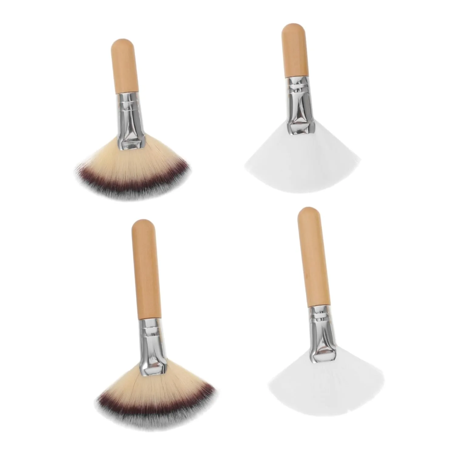 4Pcs Fan Makeup Brush Handle Soft Facial Applicators for Powder Foundation Blush Concealer Extra Fluffy Brushes for Blending Contouring