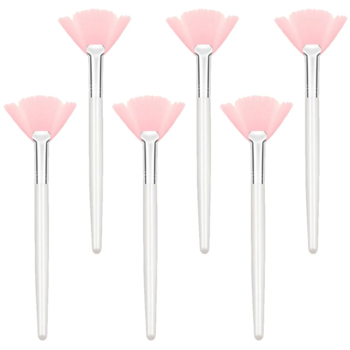 6pcs Soft Fan Face Makeup Brush for Applying Highlighter Setting Powder Handle Cosmetic Tools for Women Girls Comfortable Use Easy Blending