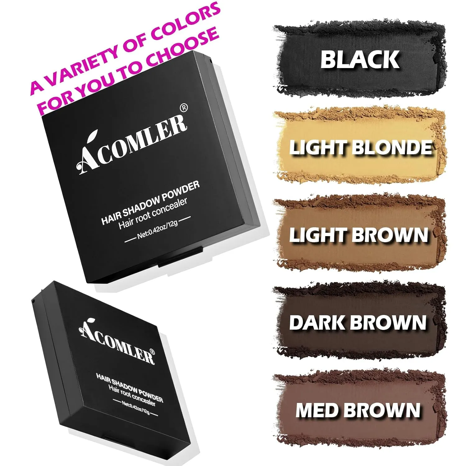 Acomler Root Touch Up Powder, Hairline Powder for Thinning Hair, Root Touch Up Hair Color, Gray Hair Coverage for Women Men Cover Up, Hair Loss Concealer Includes Makeup Brush (Light Brown, 0.42oz)
