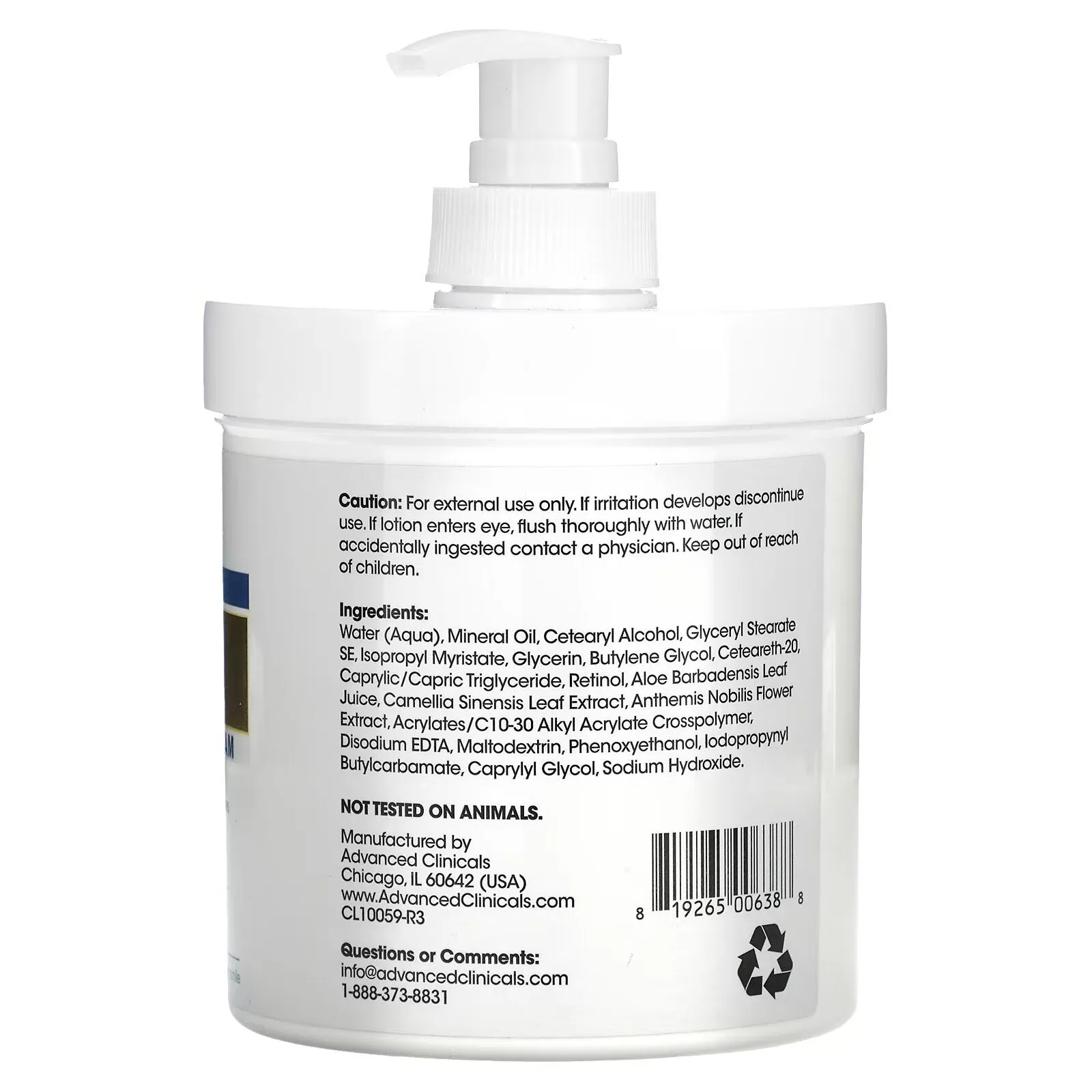 Advanced Clinicals, Retinol, Advanced Strengthening Cream, 454 g