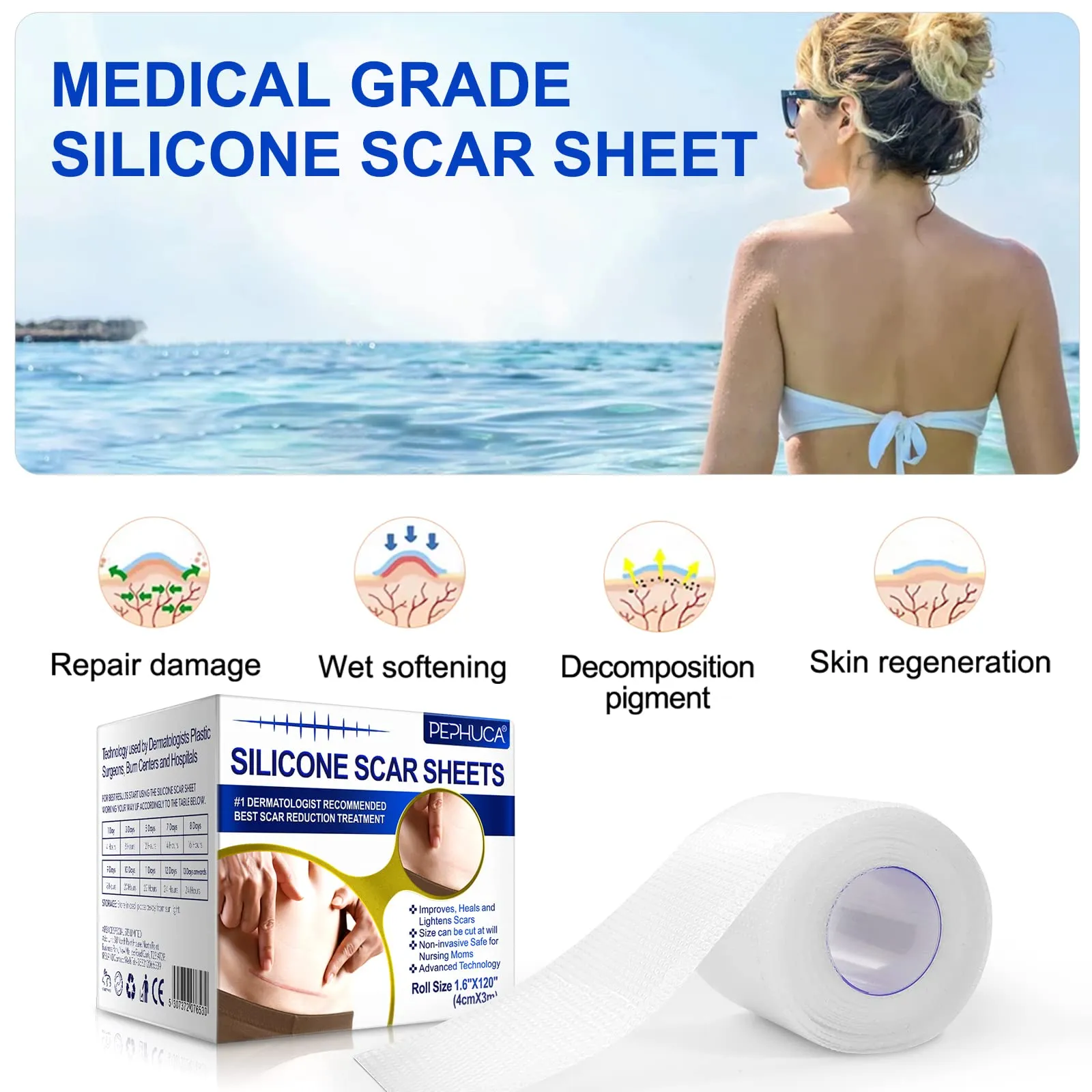 Advanced Silicone Scar Sheets, Transparent Scar Strips, Gel Tape for Scar Removal, Reusable and Effective Removal New and Old Scars(4X300CM)