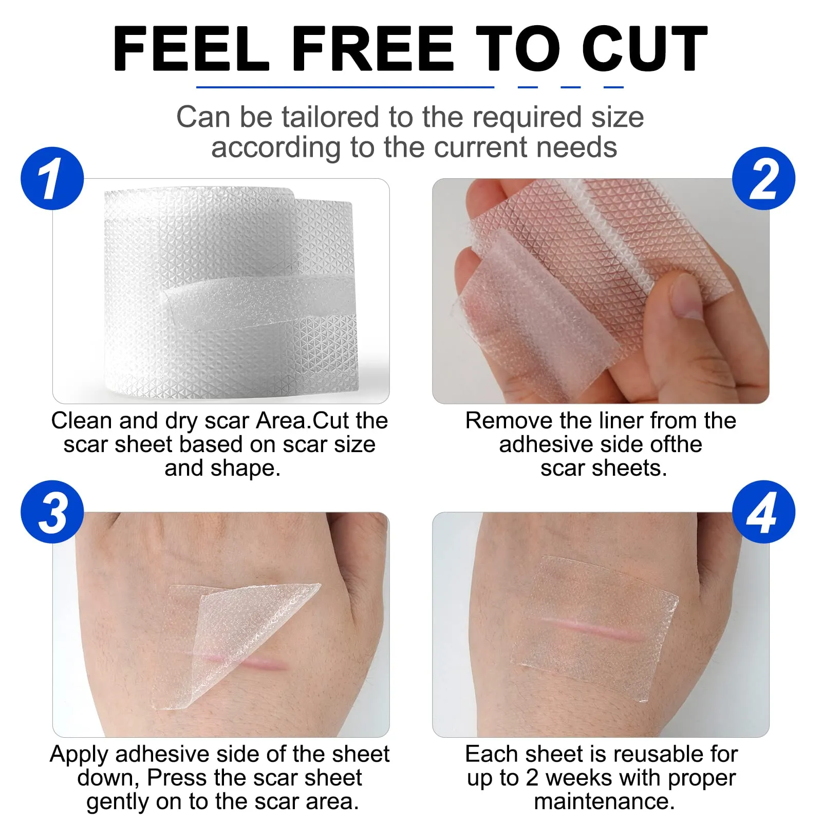 Advanced Silicone Scar Sheets, Transparent Scar Strips, Gel Tape for Scar Removal, Reusable and Effective Removal New and Old Scars(4X300CM)