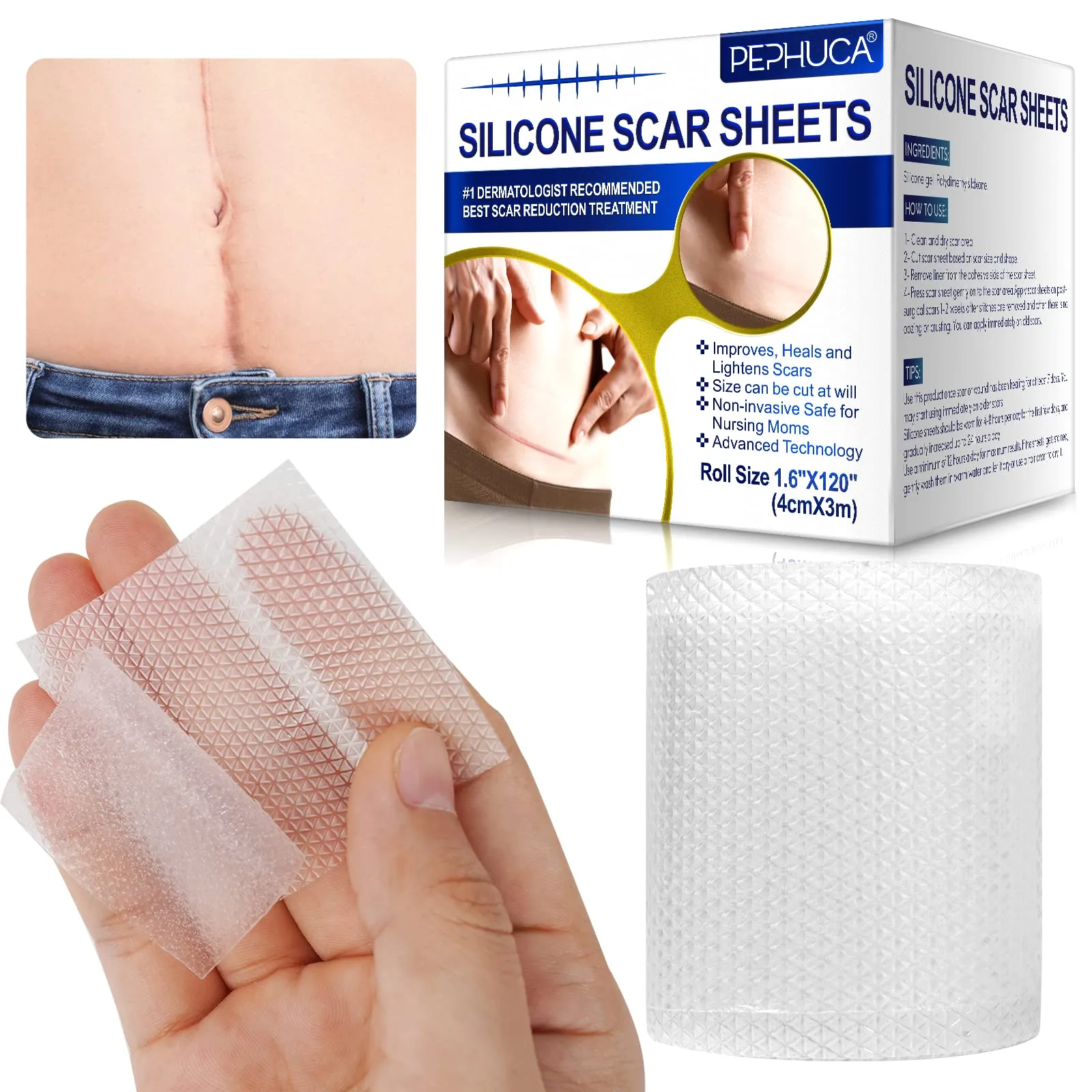 Advanced Silicone Scar Sheets, Transparent Scar Strips, Gel Tape for Scar Removal, Reusable and Effective Removal New and Old Scars(4X300CM)