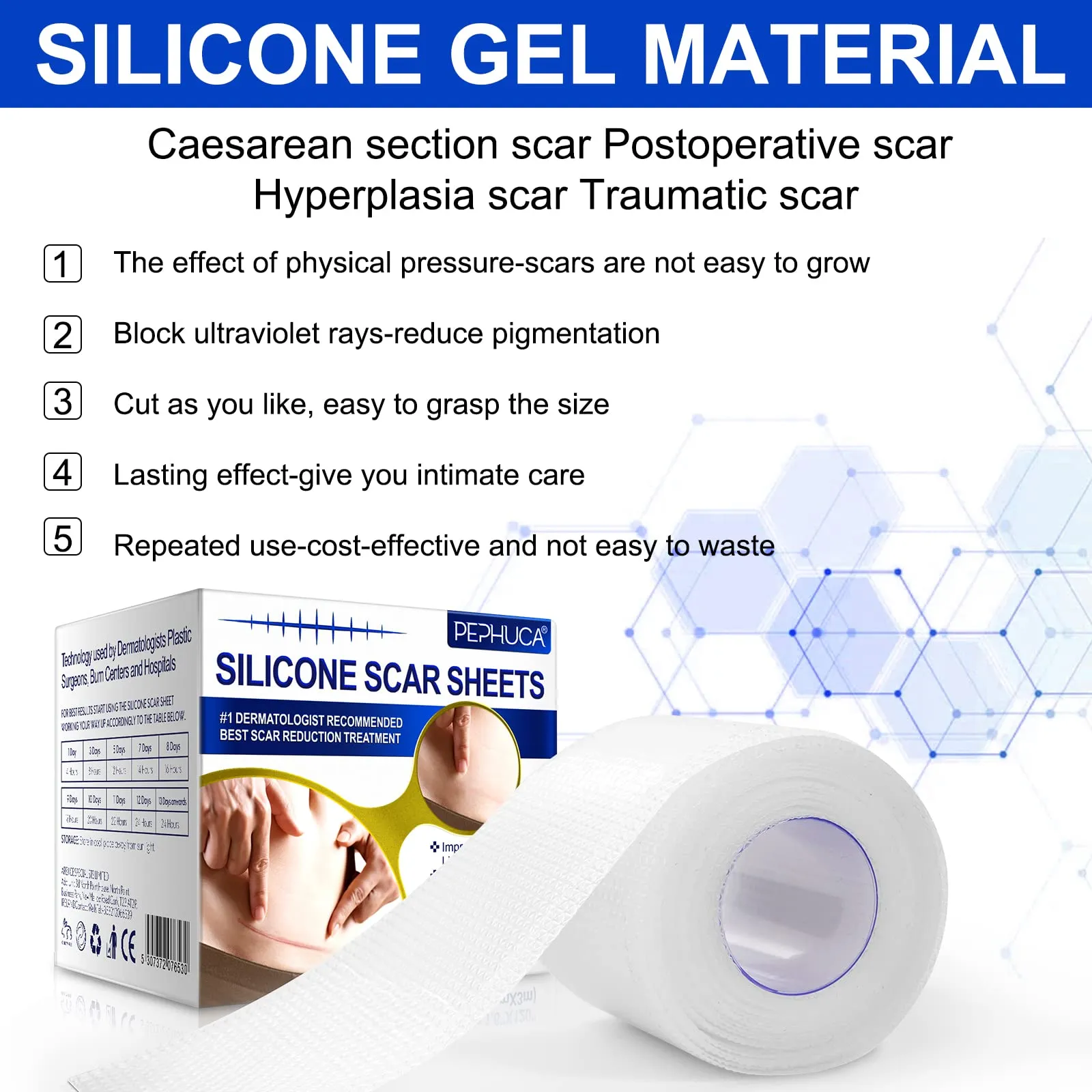 Advanced Silicone Scar Sheets, Transparent Scar Strips, Gel Tape for Scar Removal, Reusable and Effective Removal New and Old Scars(4X300CM)