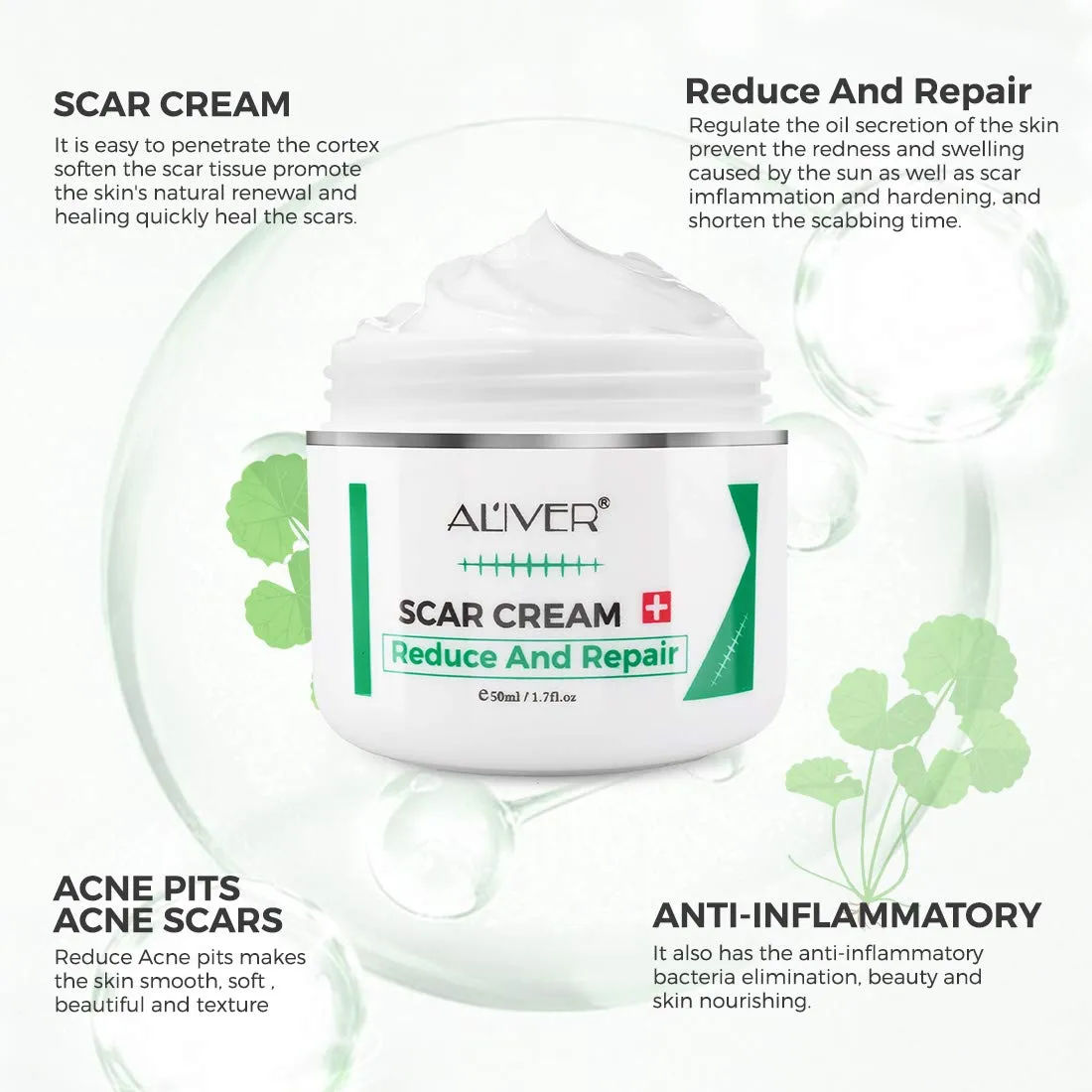 Aliver Scar Removal Cream for Old & New Scars, Stretch Mark Remover for Men & Women, Acne Scar Removal on Face or Body, Scar Treatment for Cuts,Surgery, Burn, Cut, Keloid, C-Section