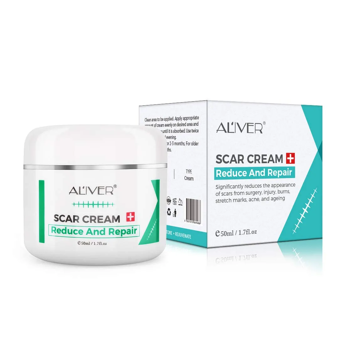 Aliver Scar Removal Cream for Old & New Scars, Stretch Mark Remover for Men & Women, Acne Scar Removal on Face or Body, Scar Treatment for Cuts,Surgery, Burn, Cut, Keloid, C-Section
