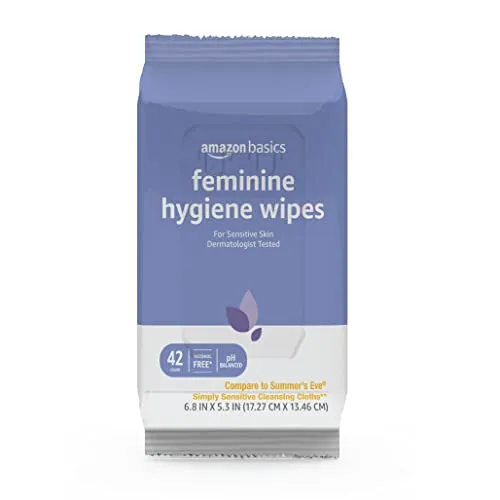 Amazon Basics Feminine Hygiene Wipes, Alcohol Free, pH Balanced, Fresh Scent, 4 Packs, 42 Wipes per Pack (168 Wipes Total)