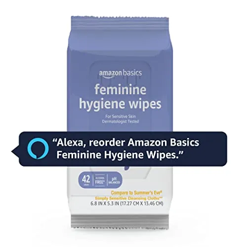 Amazon Basics Feminine Hygiene Wipes, Alcohol Free, pH Balanced, Fresh Scent, 4 Packs, 42 Wipes per Pack (168 Wipes Total)