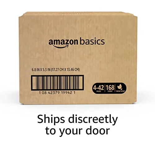 Amazon Basics Feminine Hygiene Wipes, Alcohol Free, pH Balanced, Fresh Scent, 4 Packs, 42 Wipes per Pack (168 Wipes Total)