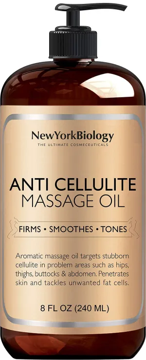 Anti Cellulite Treatment Massage Oil - All Natural Ingredients ‚Äì Penetrates Skin 6X Deeper Than Cellulite Cream - Targets Unwanted Fat Tissues & Improves Skin Firmness ‚Äì 8 OZ New York Biology