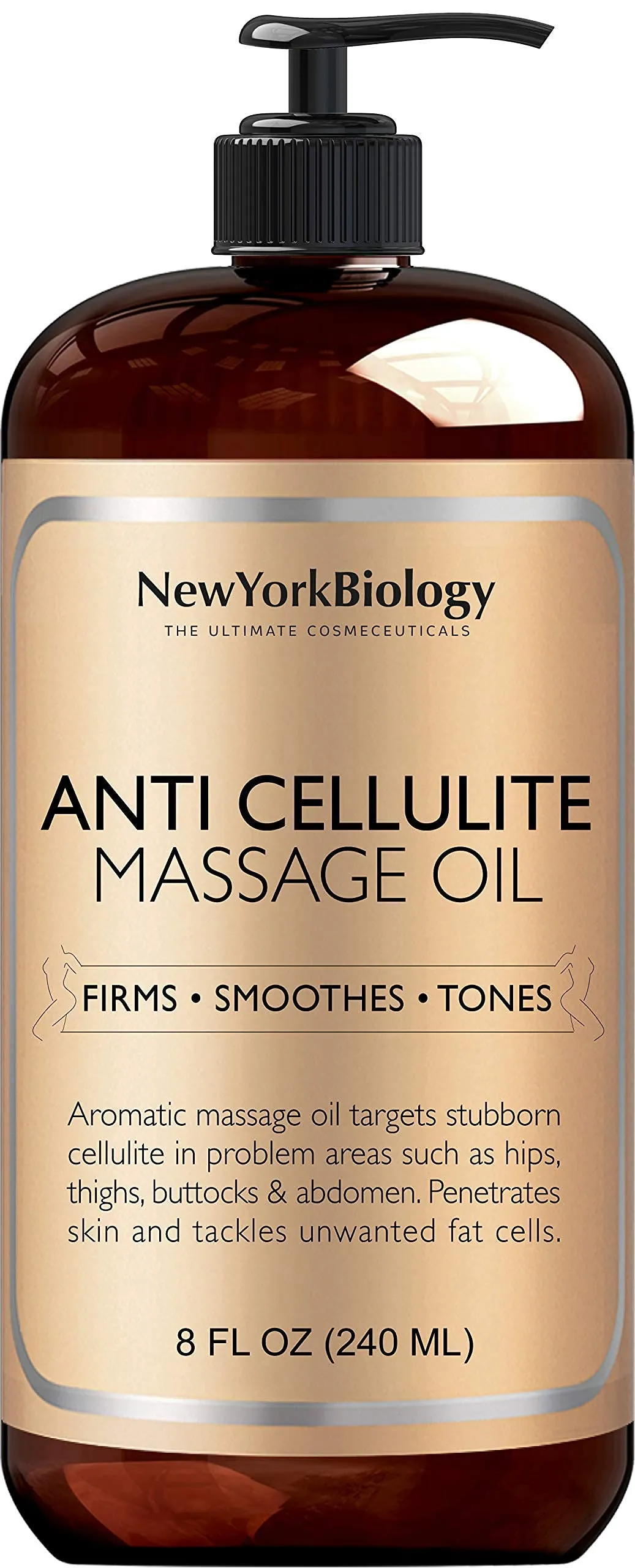 Anti Cellulite Treatment Massage Oil - All Natural Ingredients ‚Äì Penetrates Skin 6X Deeper Than Cellulite Cream - Targets Unwanted Fat Tissues & Improves Skin Firmness ‚Äì 8 OZ New York Biology