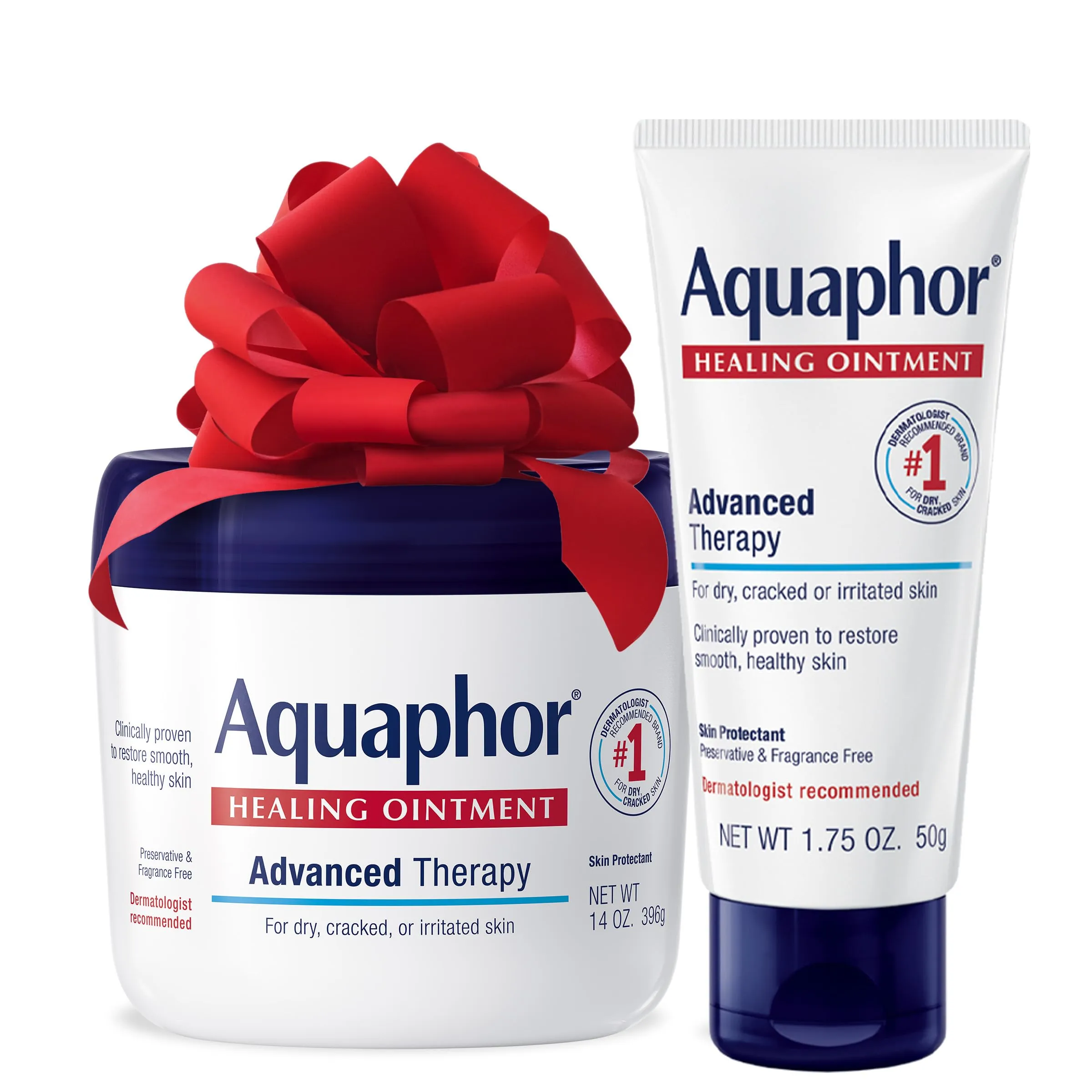 Aquaphor Healing Ointment Skin Care Set, Body Moisturizer for Dry Skin, Minor Cuts and Burns, Dry Cuticles, Cracked Heels, Hands and Lips, Holiday Gifts for Self Care, 14 Oz Jar   1.75 Oz Tube