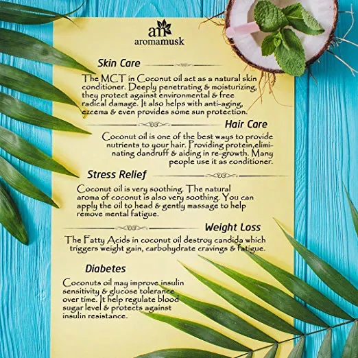 AromaMusk Organic 100% Pure Cold Pressed Extra Virgin Coconut Oil For Hair And Skin, 100ml