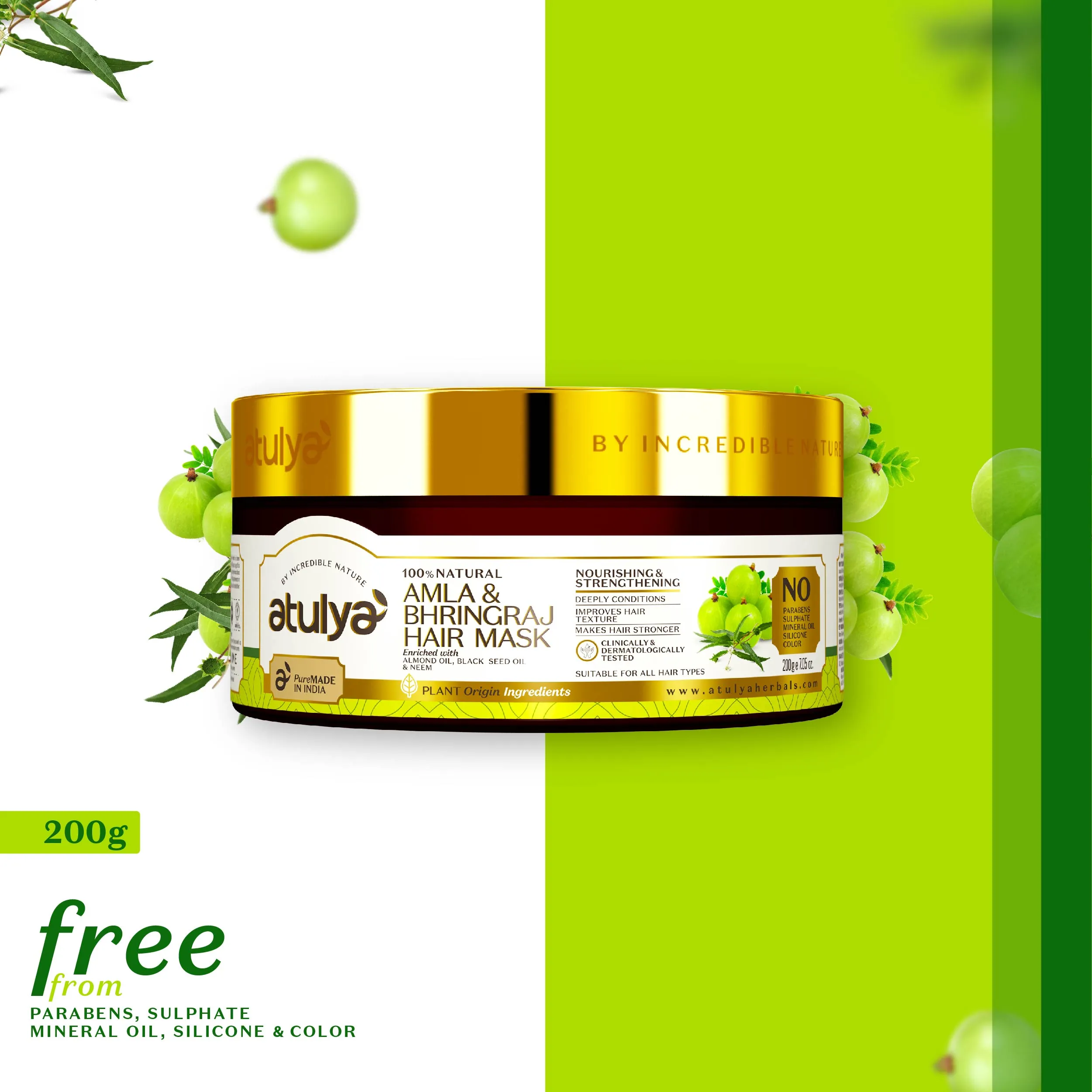 atulya Amla & Bhringraj Hair Mask - 200gm (Add 2 Products in the Cart & Get 1 Free Product Use Code: B1G1)