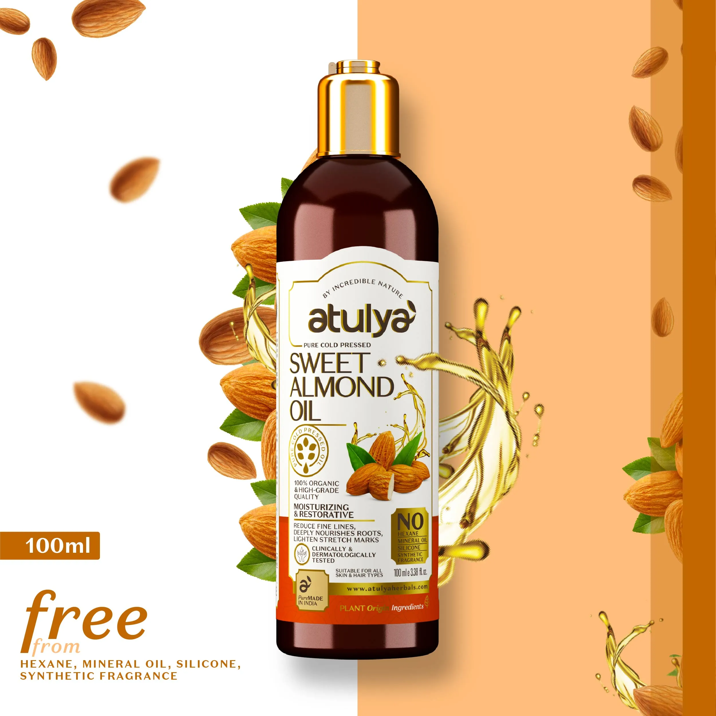 atulya Pure Cold Pressed Sweet Almond Oil 100ml (Buy 7 Products & Get Rs.700 Off)