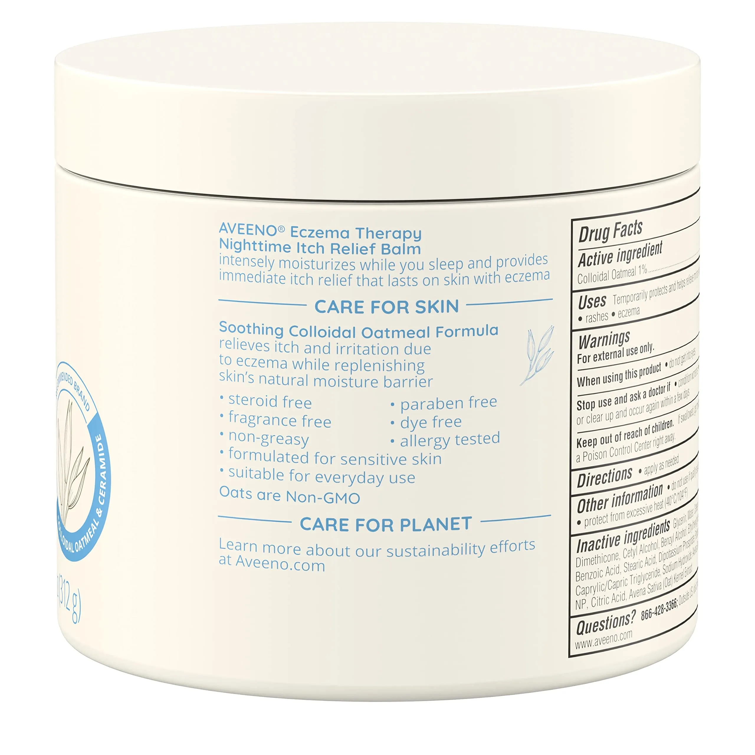 Aveeno Eczema Therapy Itch Relief Balm with Colloidal Oatmeal & Ceramide for Dry Itchy Skin, Non-Greasy, Steroid-, Fragrance- & Paraben-Free Moisturizing Skin Protectant Cream, 11 oz Unscented 11 Ounce (Pack of 1)