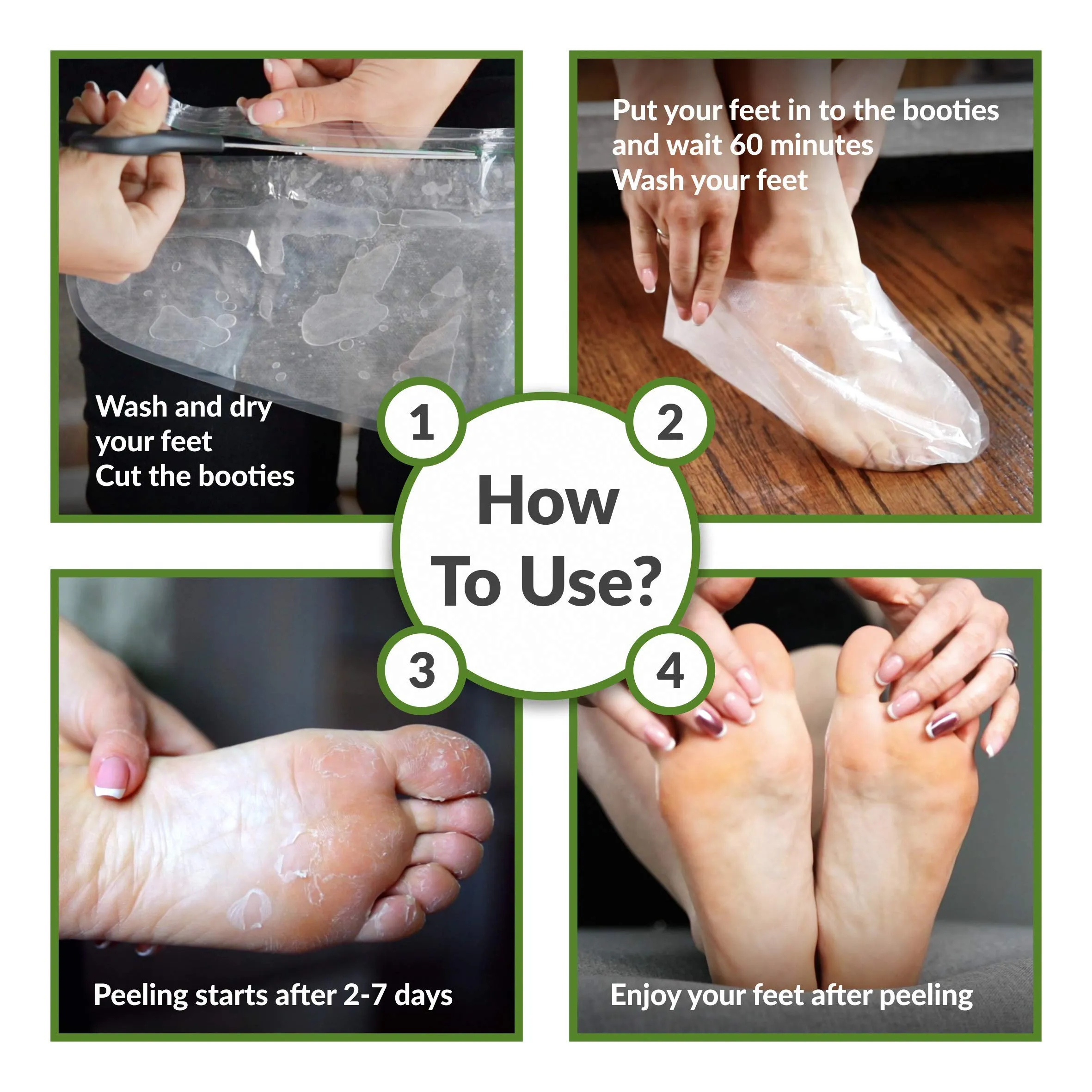 Baby Feet Foot Peel Mask Foot Masks remove hard skin Exfoliating Socks Callus Remover pedicure Exfoliator Foot Peeling Mask Foot Care Kit for cracked Feet Pack 2 Pairs (up to size W8/M8.5 EU43) Green