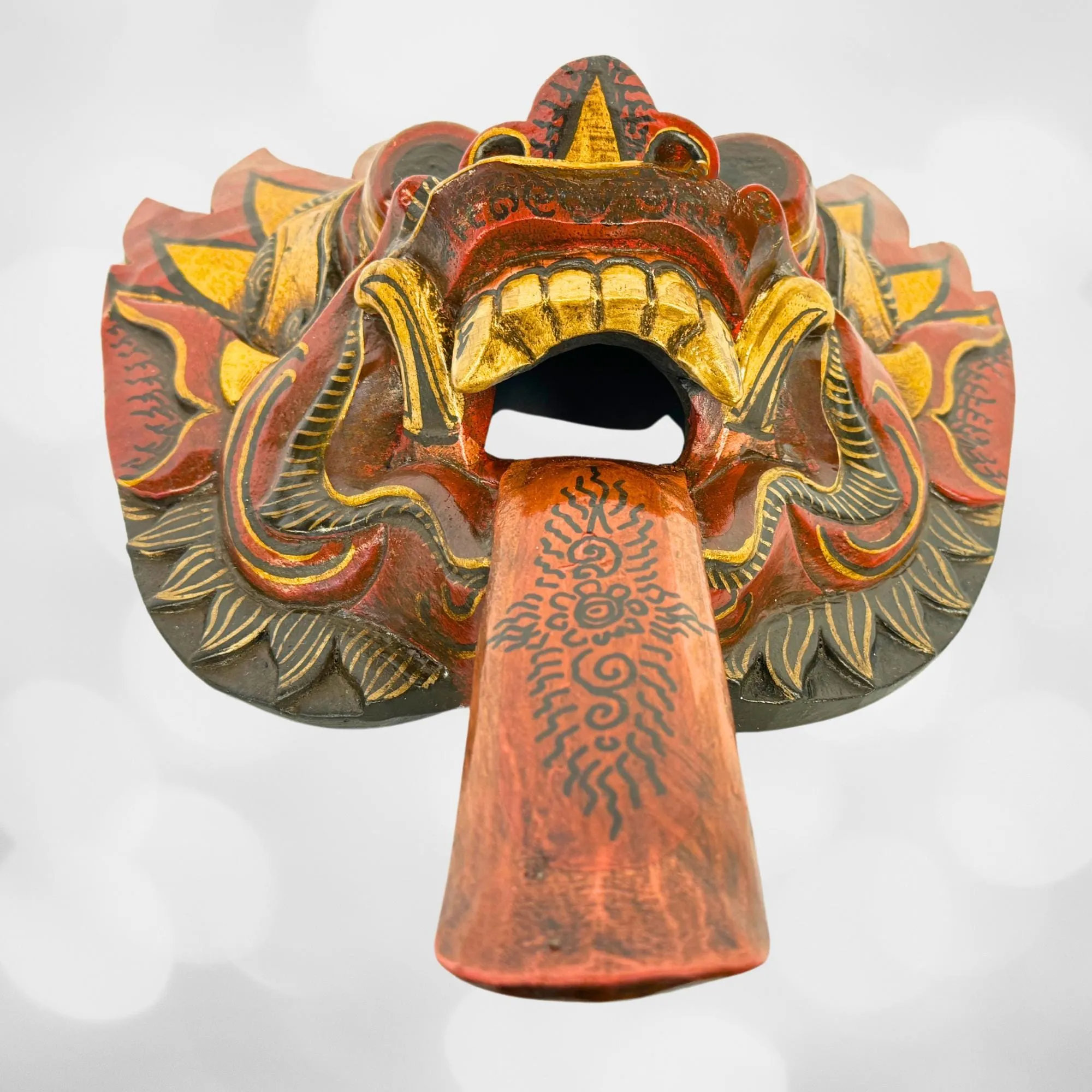 Balinese Agni Mask Mythical God of Fire Wall Decor Hand Carved Wood Carving Bali Folk Art Indonesian Red