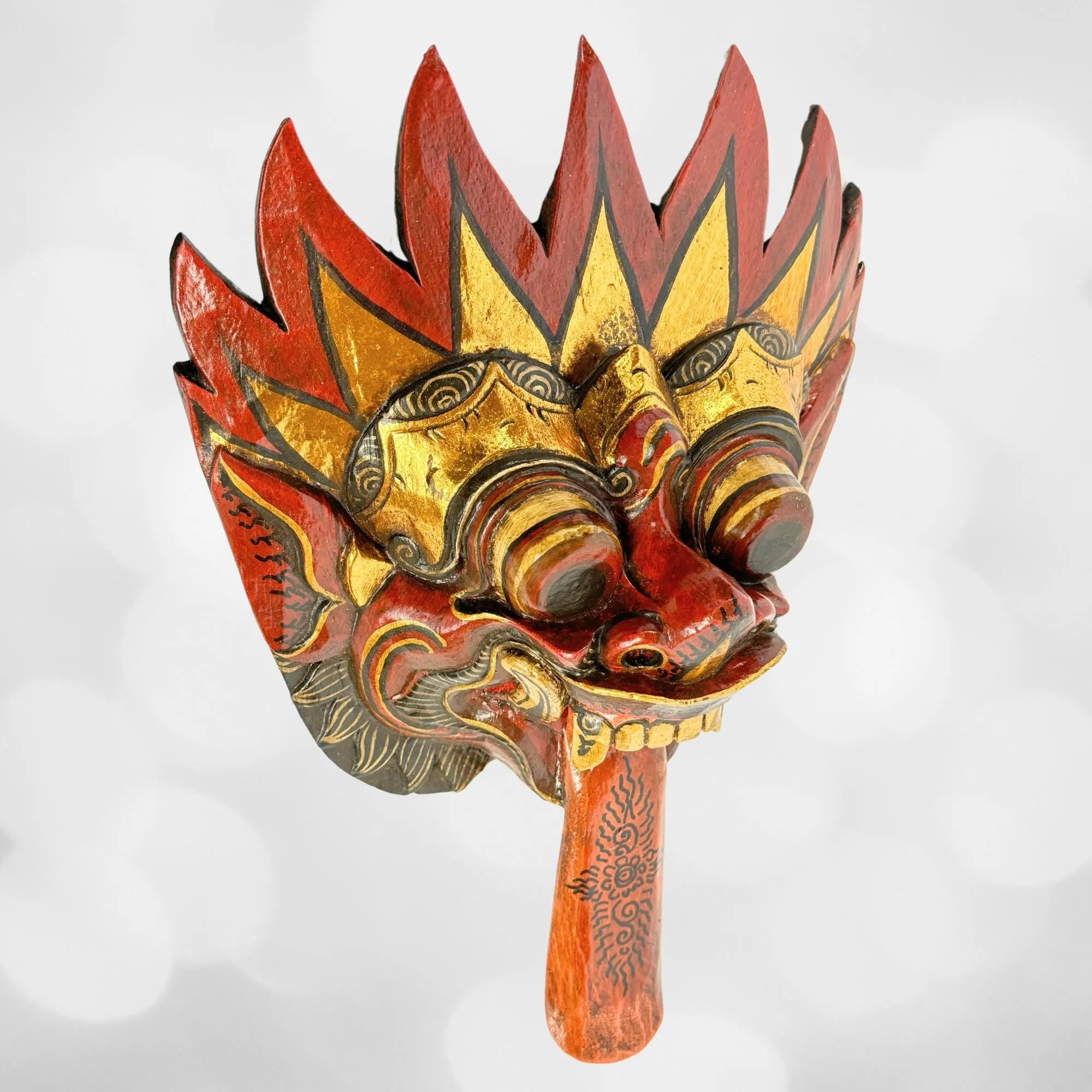 Balinese Agni Mask Mythical God of Fire Wall Decor Hand Carved Wood Carving Bali Folk Art Indonesian Red