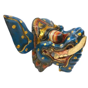 Balinese Blue Ganesha Elephant Mask Remover of Obstacles Hand Carved wood Hindu art Bali folk art wall decor