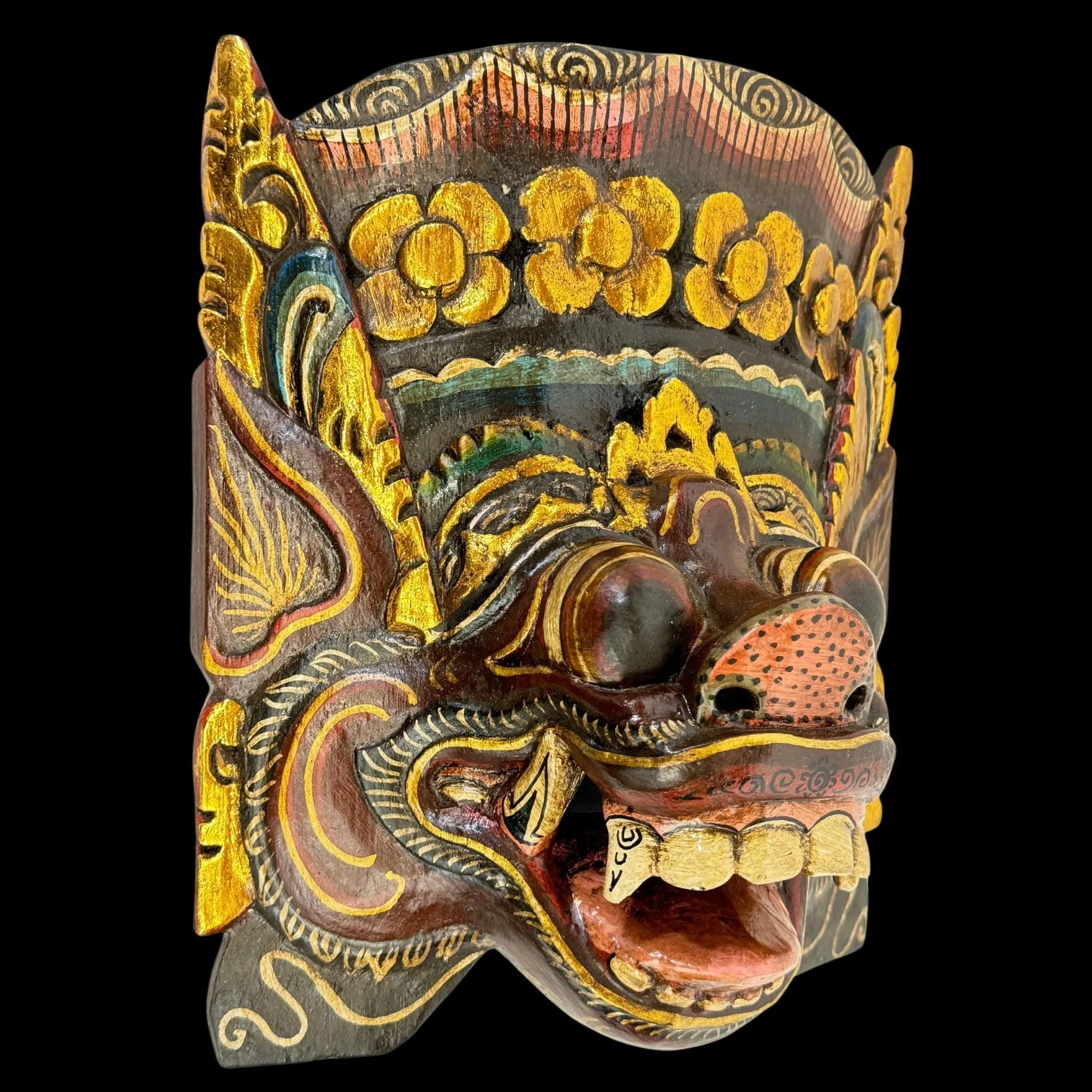Balinese Pig Barong Mask Bangkal Boar Protector Guardian Polychrome Hand Carved wood Carving Bali Folk Art Wall Decor