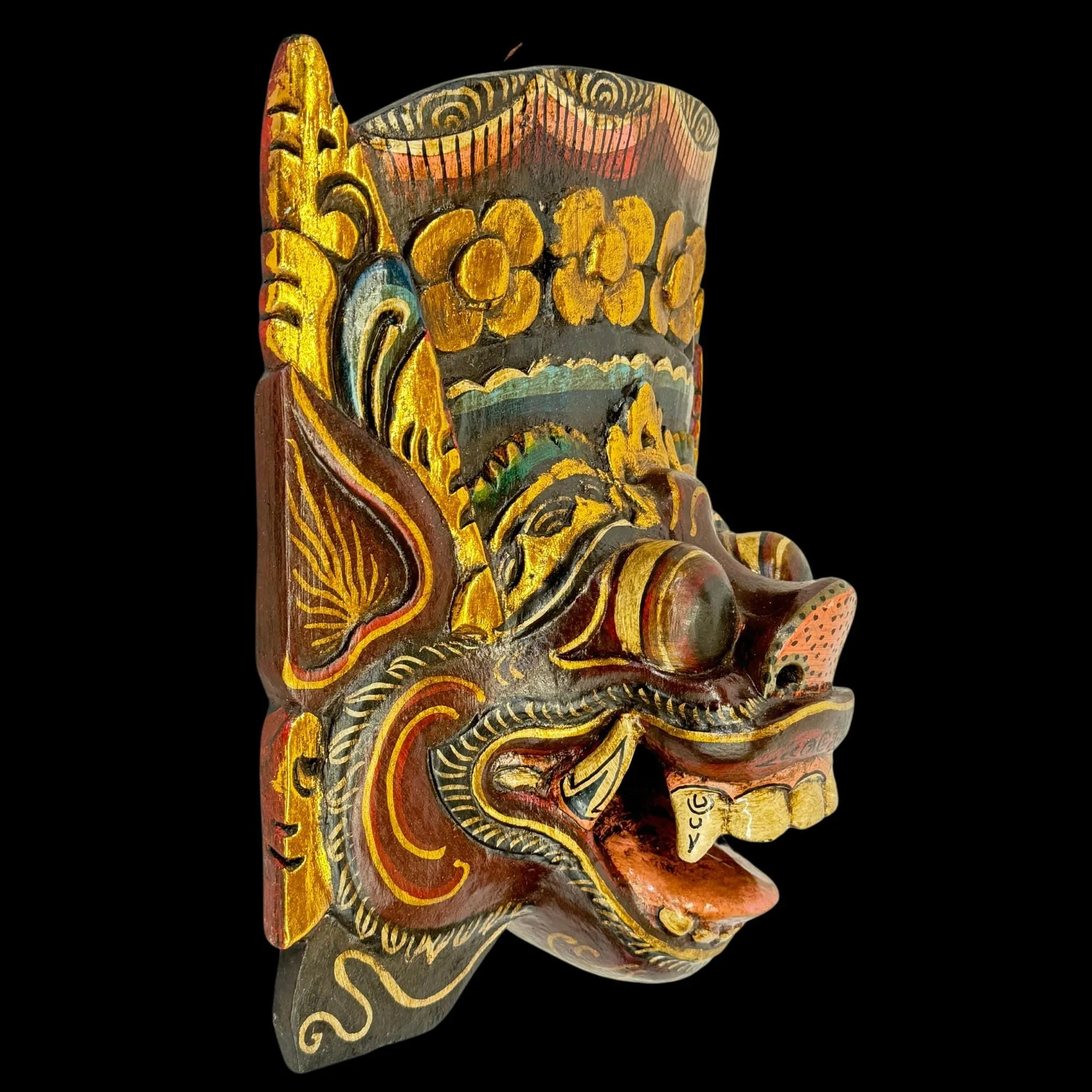 Balinese Pig Barong Mask Bangkal Boar Protector Guardian Polychrome Hand Carved wood Carving Bali Folk Art Wall Decor
