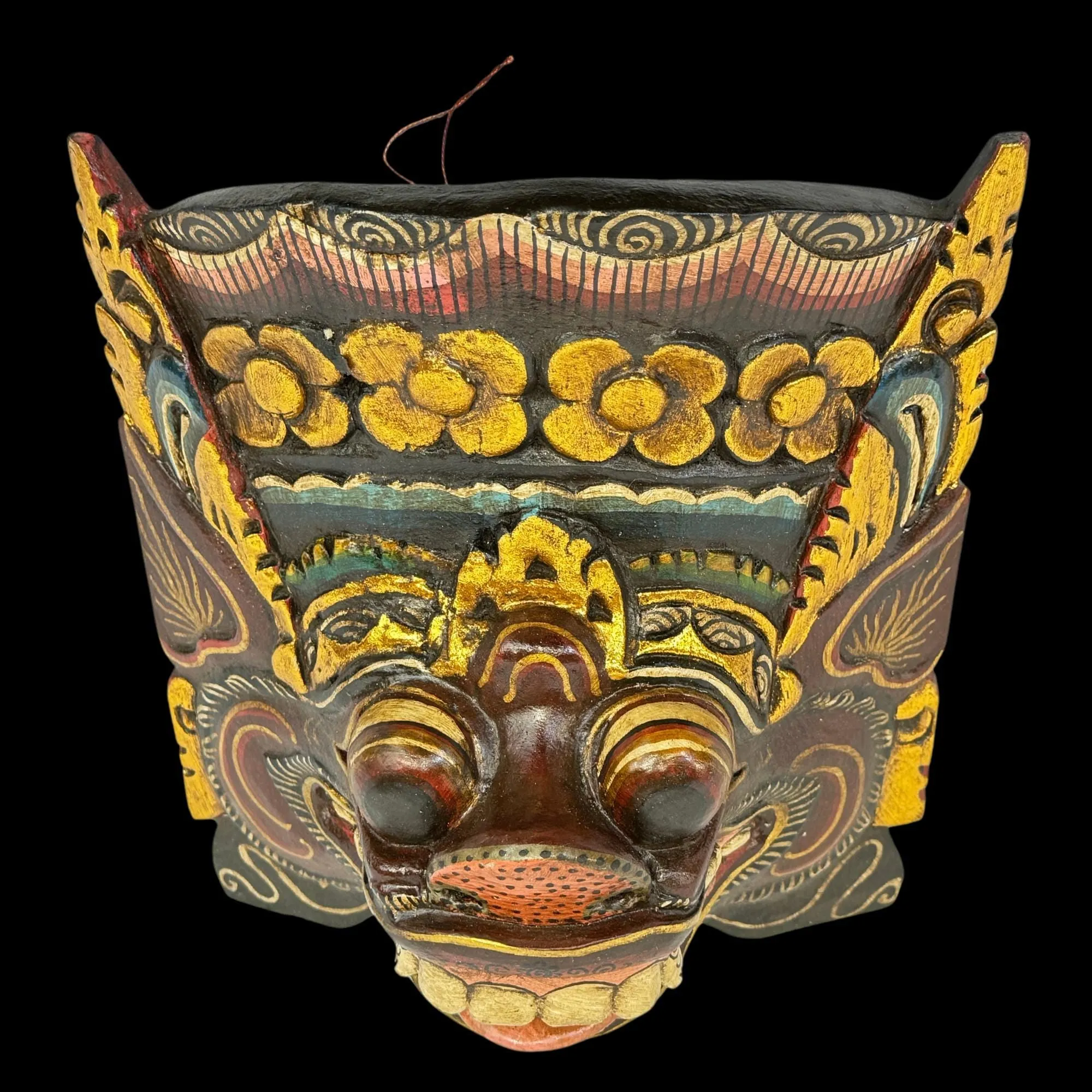 Balinese Pig Barong Mask Bangkal Boar Protector Guardian Polychrome Hand Carved wood Carving Bali Folk Art Wall Decor