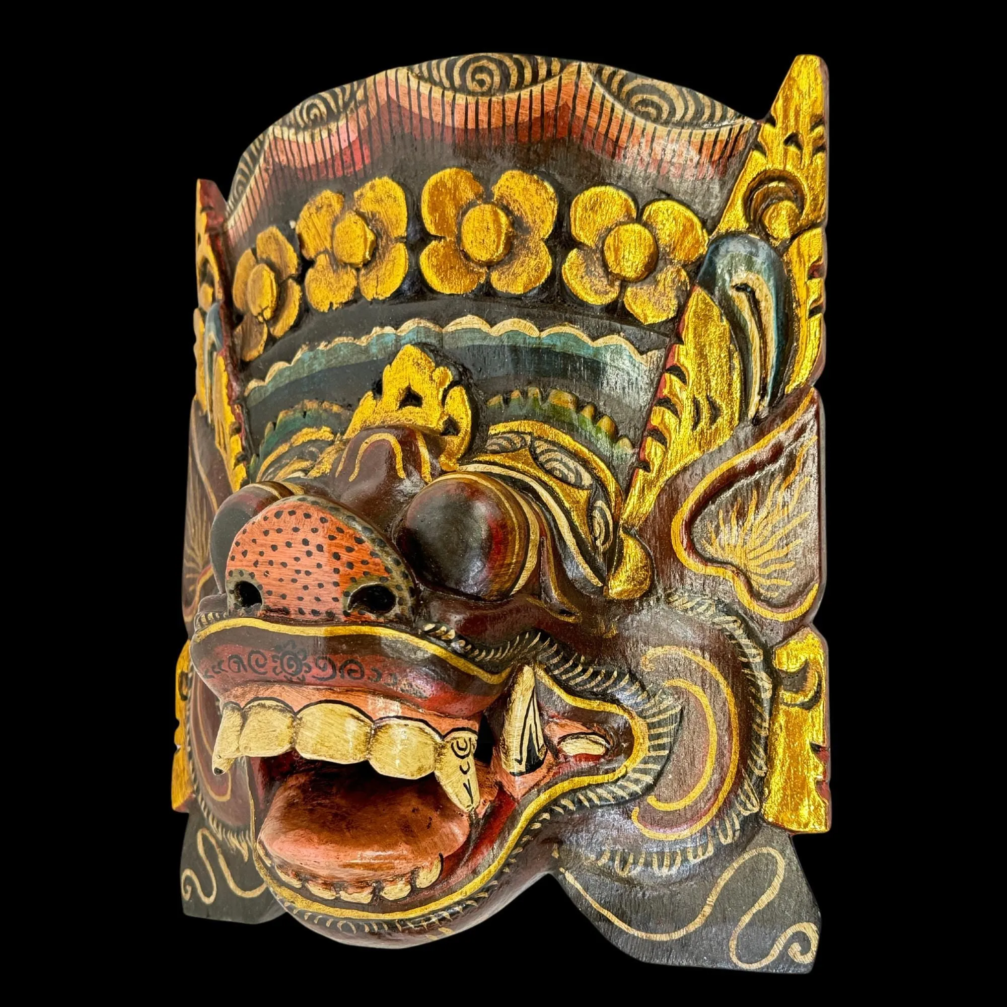 Balinese Pig Barong Mask Bangkal Boar Protector Guardian Polychrome Hand Carved wood Carving Bali Folk Art Wall Decor