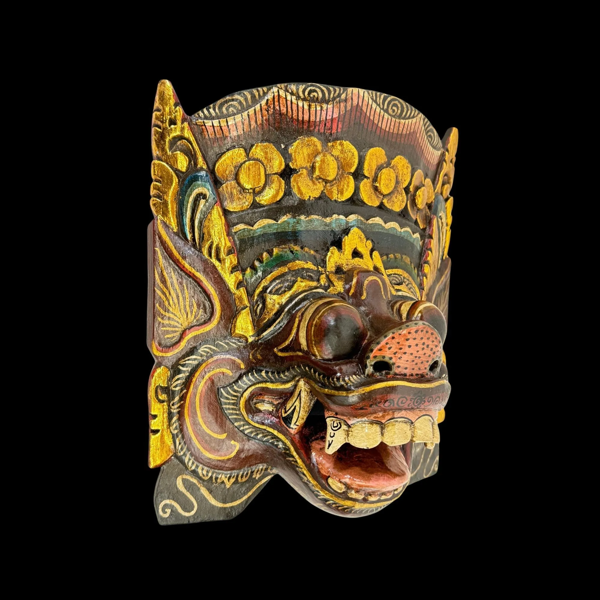 Balinese Pig Barong Mask Bangkal Boar Protector Guardian Polychrome Hand Carved wood Carving Bali Folk Art Wall Decor