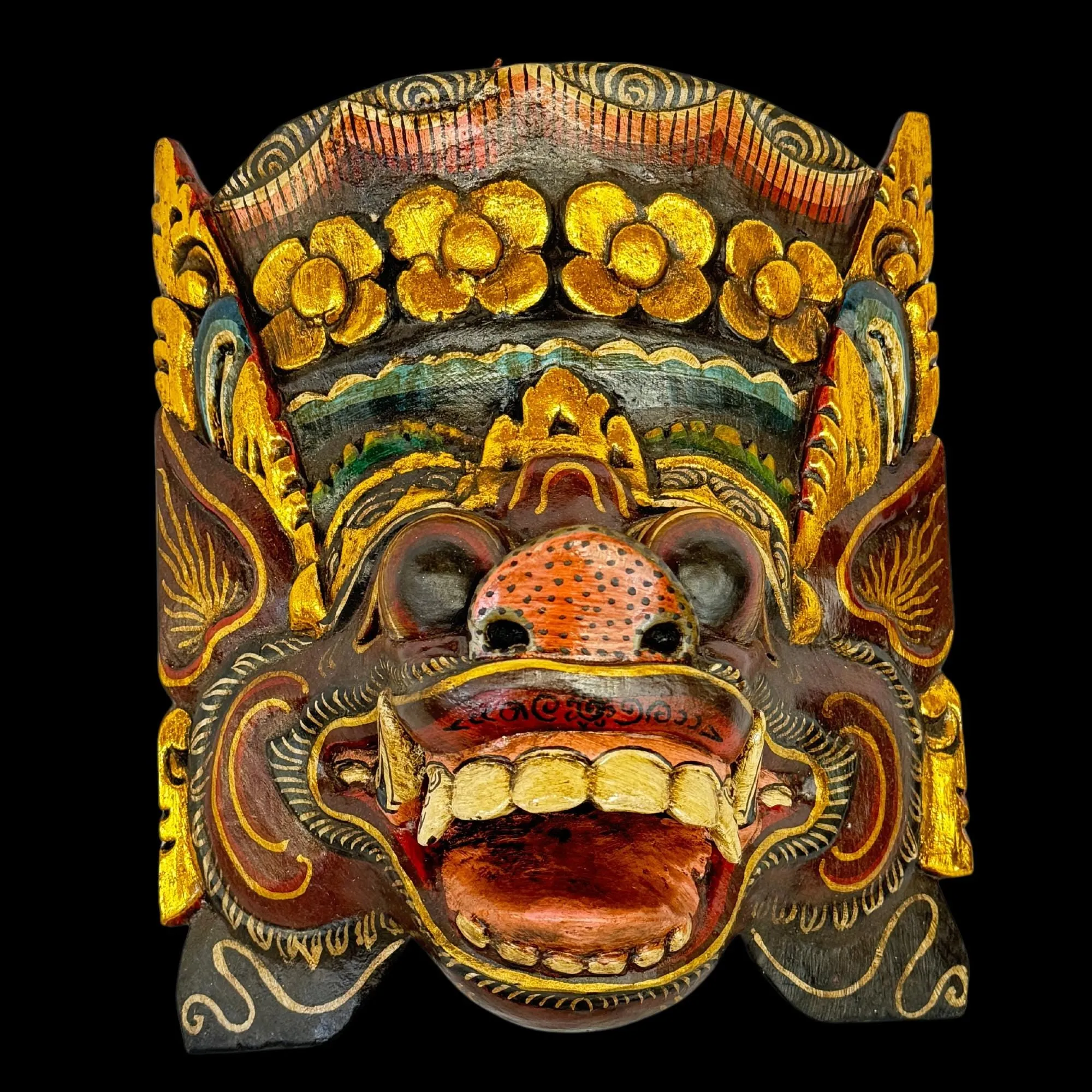 Balinese Pig Barong Mask Bangkal Boar Protector Guardian Polychrome Hand Carved wood Carving Bali Folk Art Wall Decor