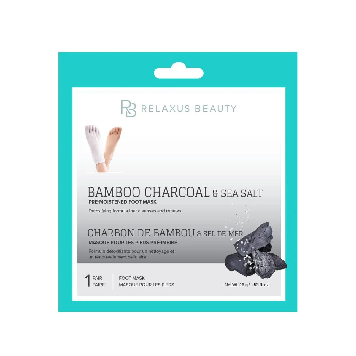 Bamboo Charcoal, Sea Salt Foot Mask - Displayer of 12