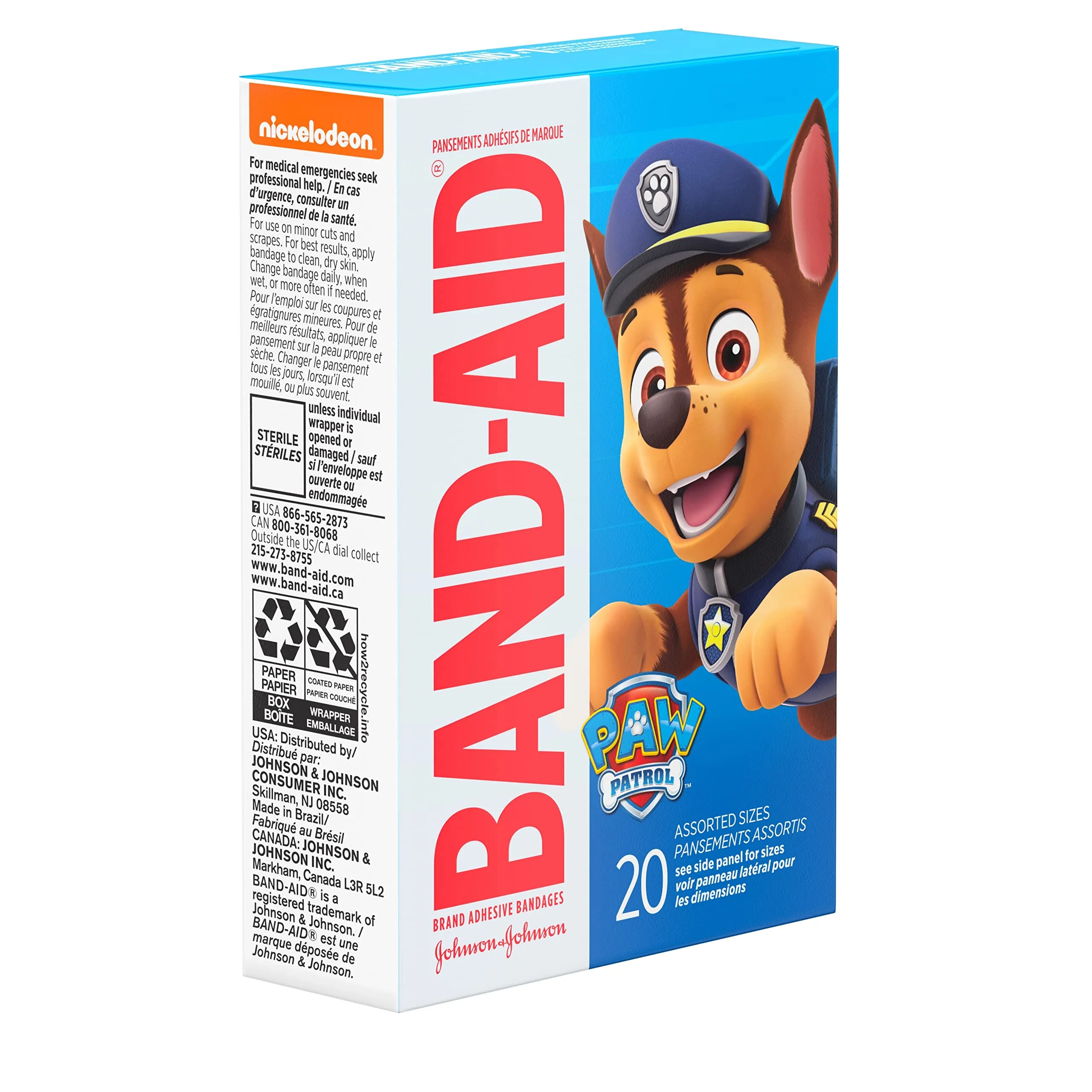 Band-Aid Brand Adhesive Bandages for First Aid, Nickelodeon PAW Patrol, Assorted, 20 ct 20 Count (Pack of 1)