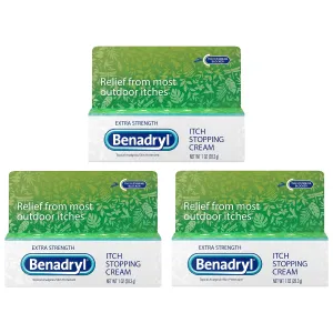 Benadryl Extra Strength Topical Anti-Itch Relief Cream, Diphenhydramine HCl, 3 x 1 oz 1 Ounce (Pack of 3)