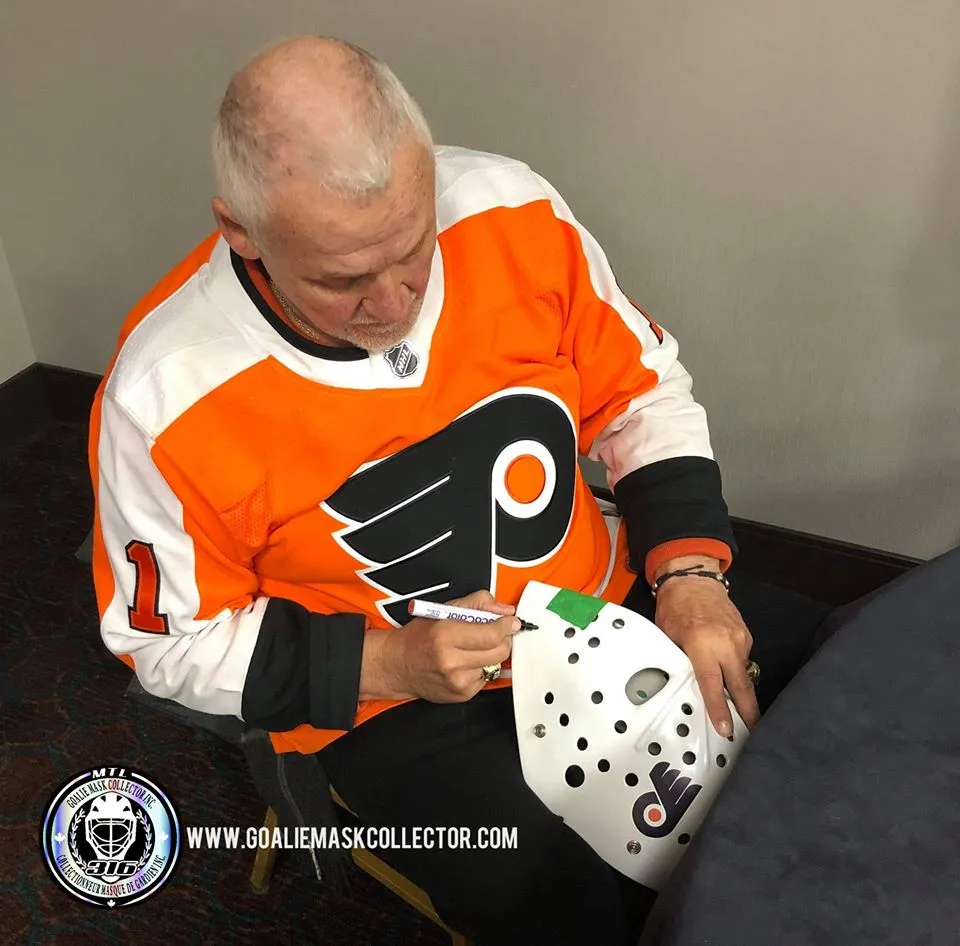Bernie Parent Signed Goalie Mask Autographed Philadelphia "2 Emblems" Tribute Vintage