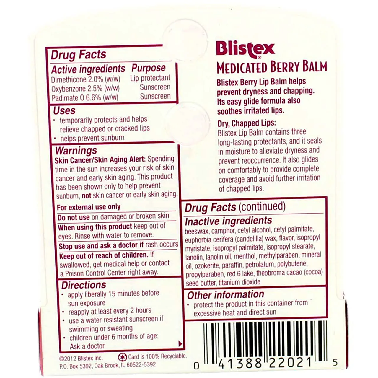 Blistex Medicated Berry Balm SPF 15 0.15 oz (Pack of 4)