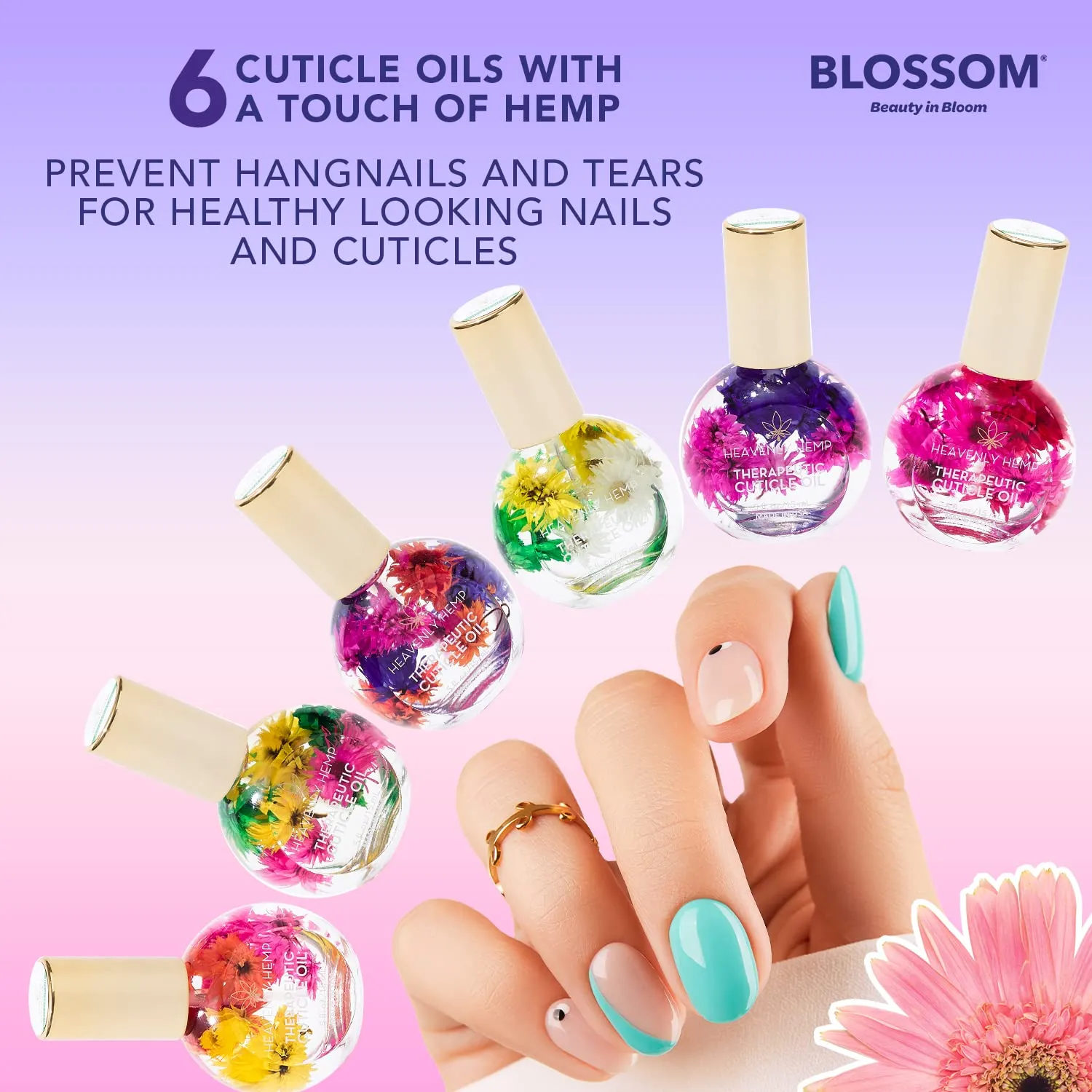 Blossom Heavenly Hemp Therapeutic, Hydrating, Moisturizing, Strengthening, Scented Cuticle Oil, Infused with Real Flowers, Made in USA, 0.5 fl. oz, Spring Bouquet Hemp
